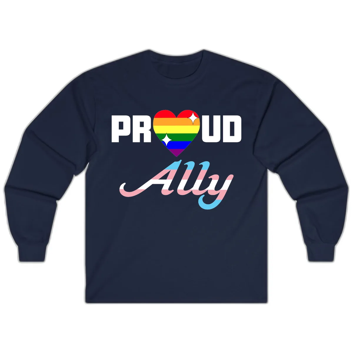 Proud Ally Rainbow Heart Pride Long Sleeve in Navy