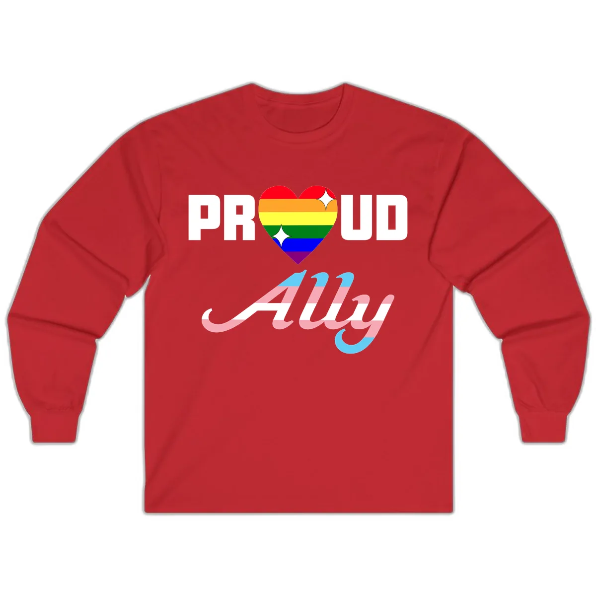 Proud Ally Rainbow Heart Pride Long Sleeve in Red