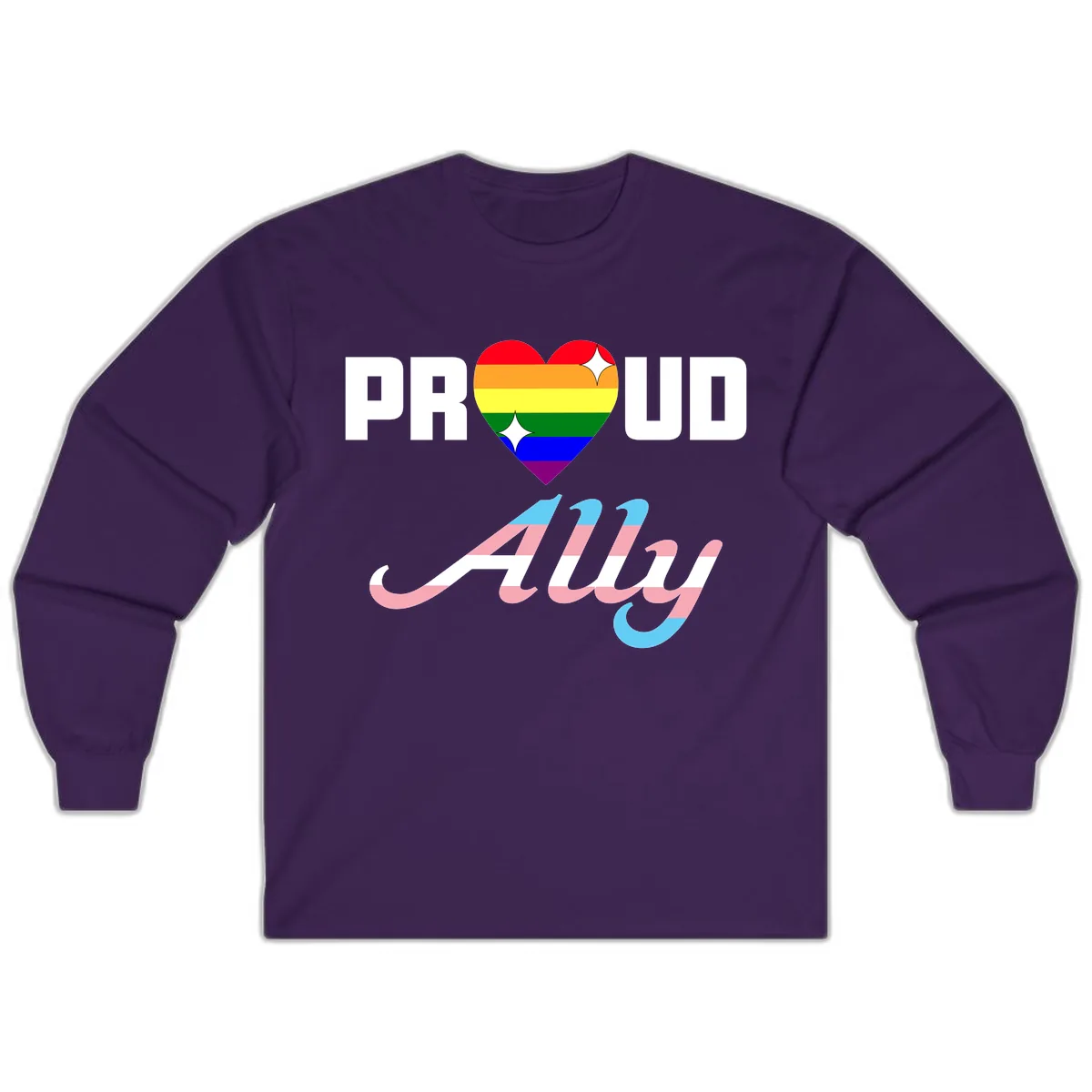 Proud Ally Rainbow Heart Pride Long Sleeve in Purple