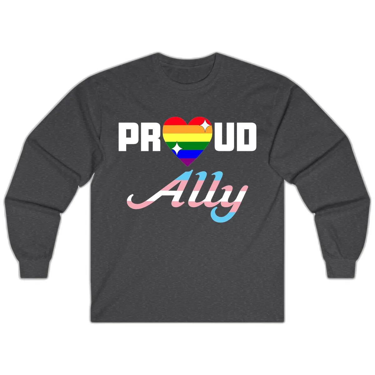 Proud Ally Rainbow Heart Pride Long Sleeve in Dark Heather