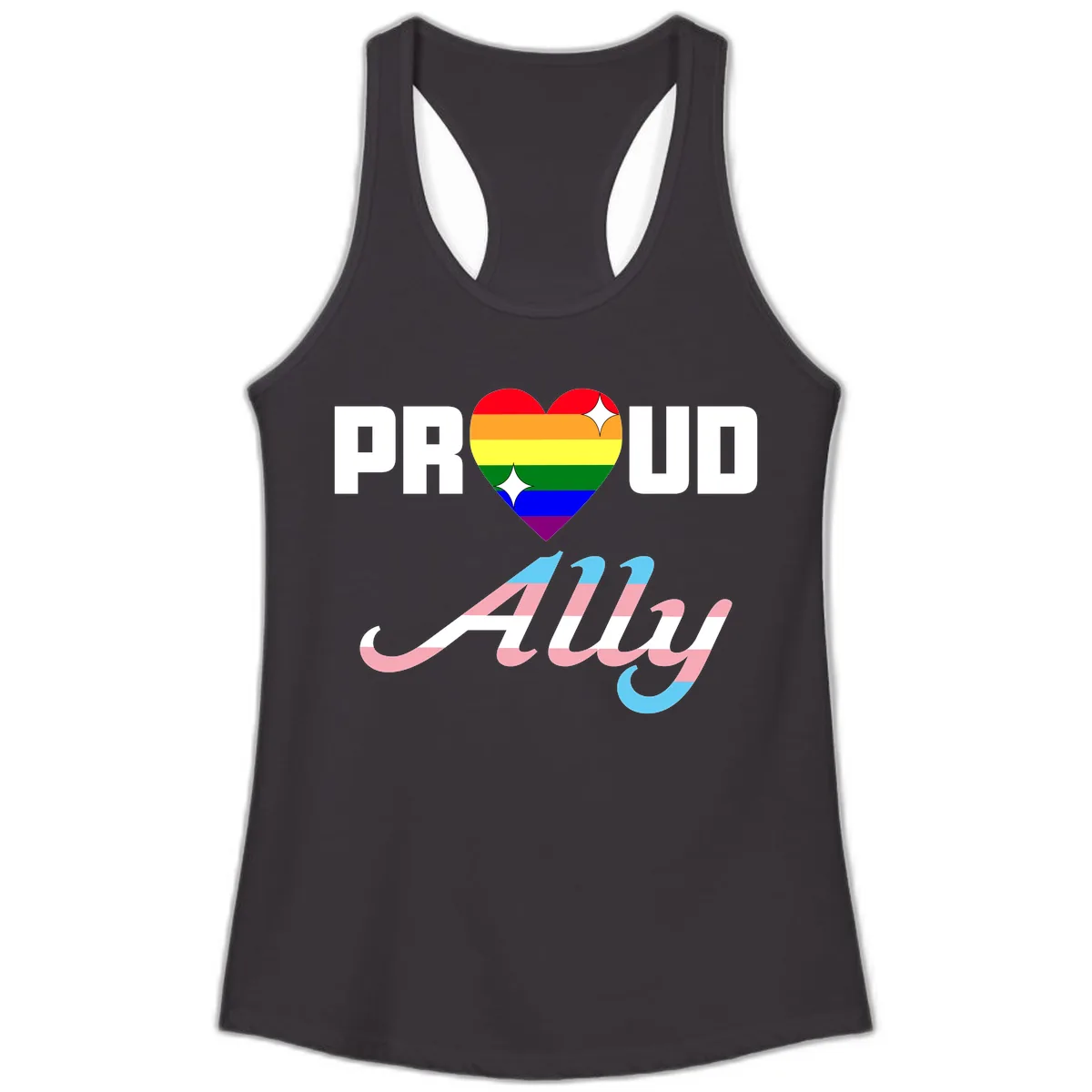 Proud Ally Rainbow Heart Pride Ladies Tank in Black