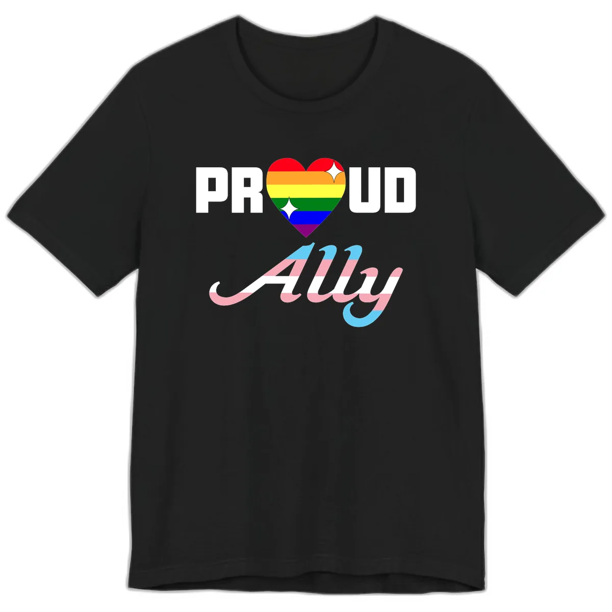 Proud Ally Rainbow Heart Pride Premium T-Shirt in Black