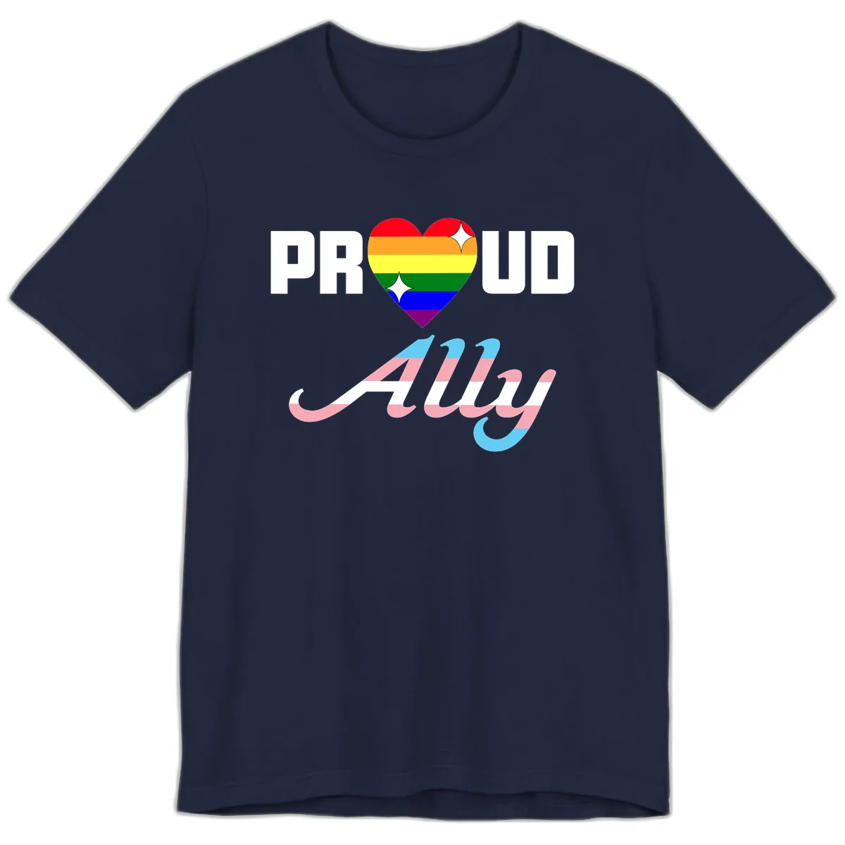 Proud Ally Rainbow Heart Pride Premium T-Shirt in Navy