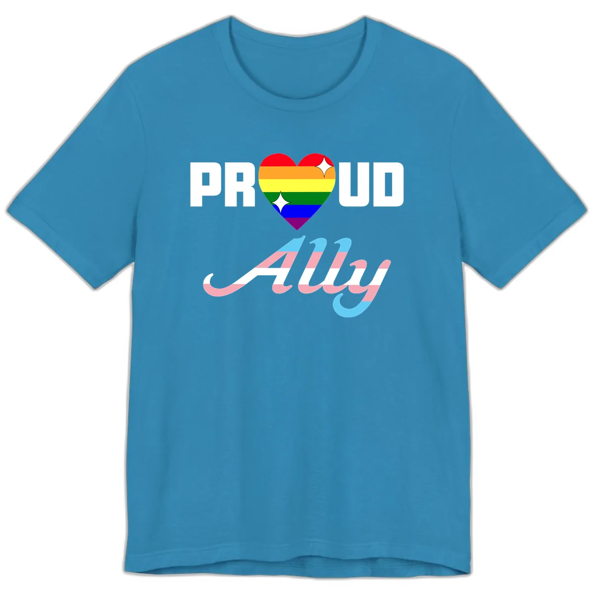 Proud Ally Rainbow Heart Pride Premium T-Shirt in Aqua