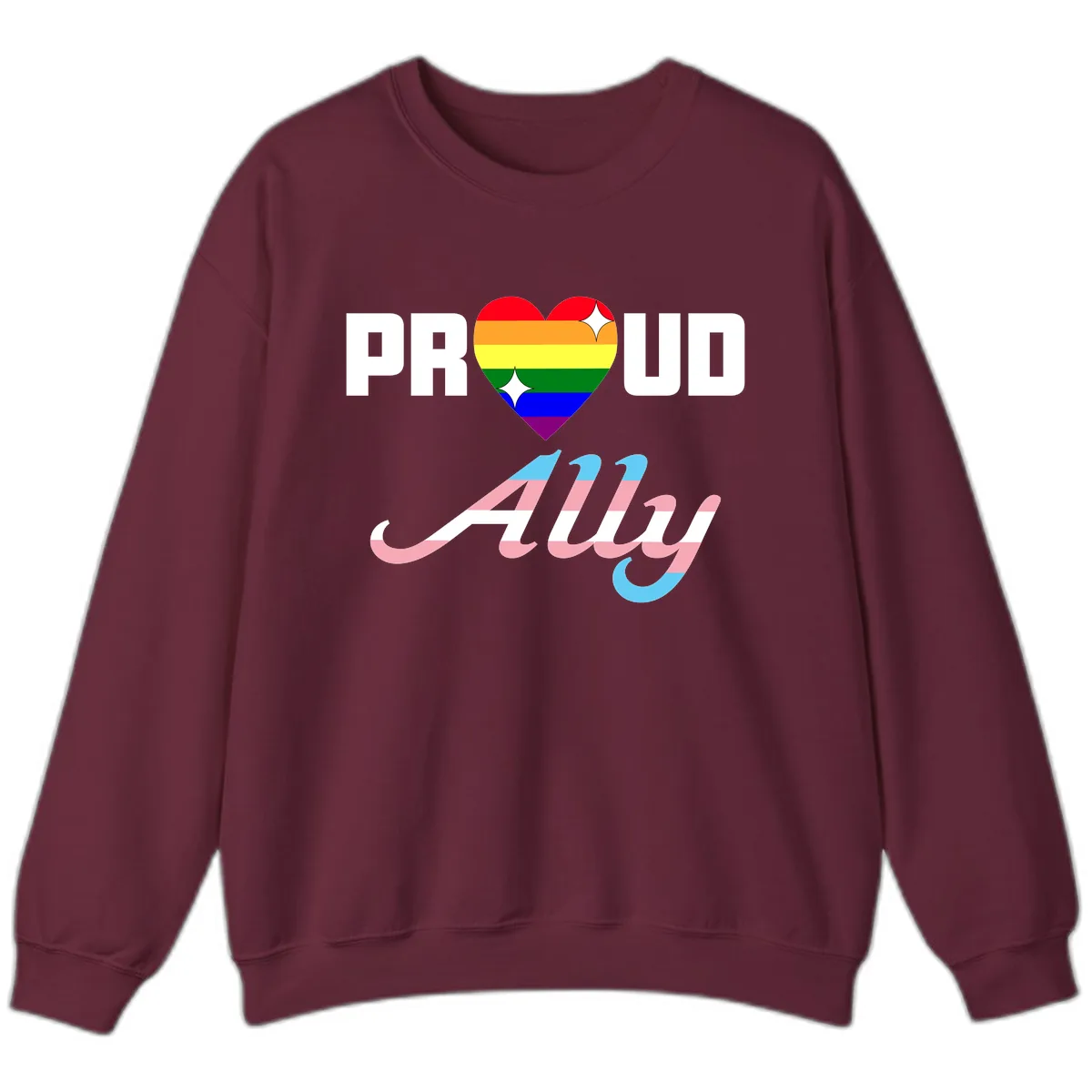 Proud Ally Rainbow Heart Pride Sweatshirt in Maroon