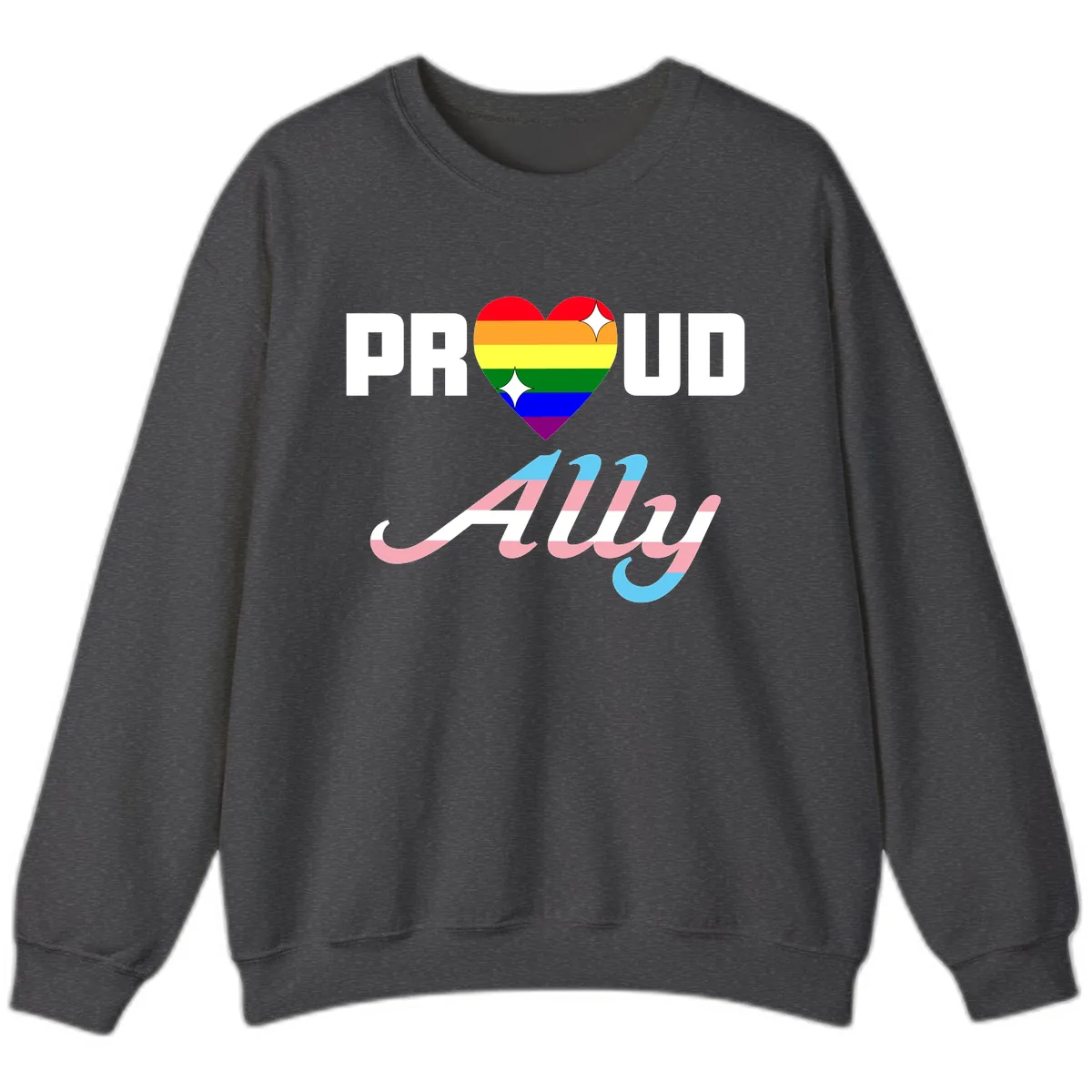 Proud Ally Rainbow Heart Pride Sweatshirt in Dark Heather