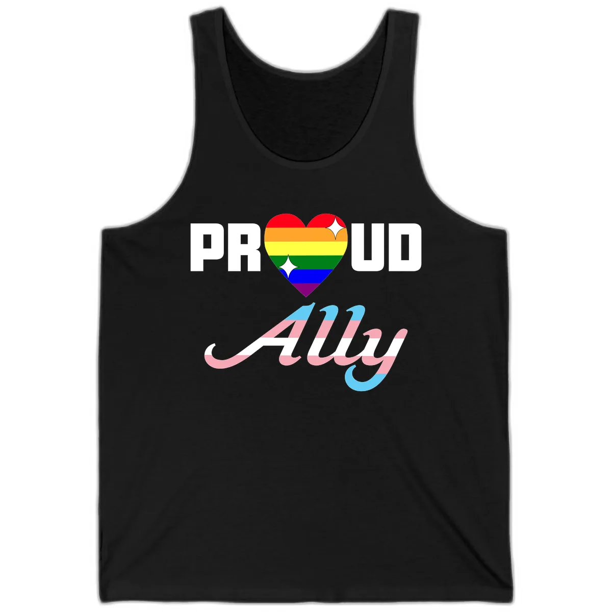Proud Ally Rainbow Heart Pride Tank in Black