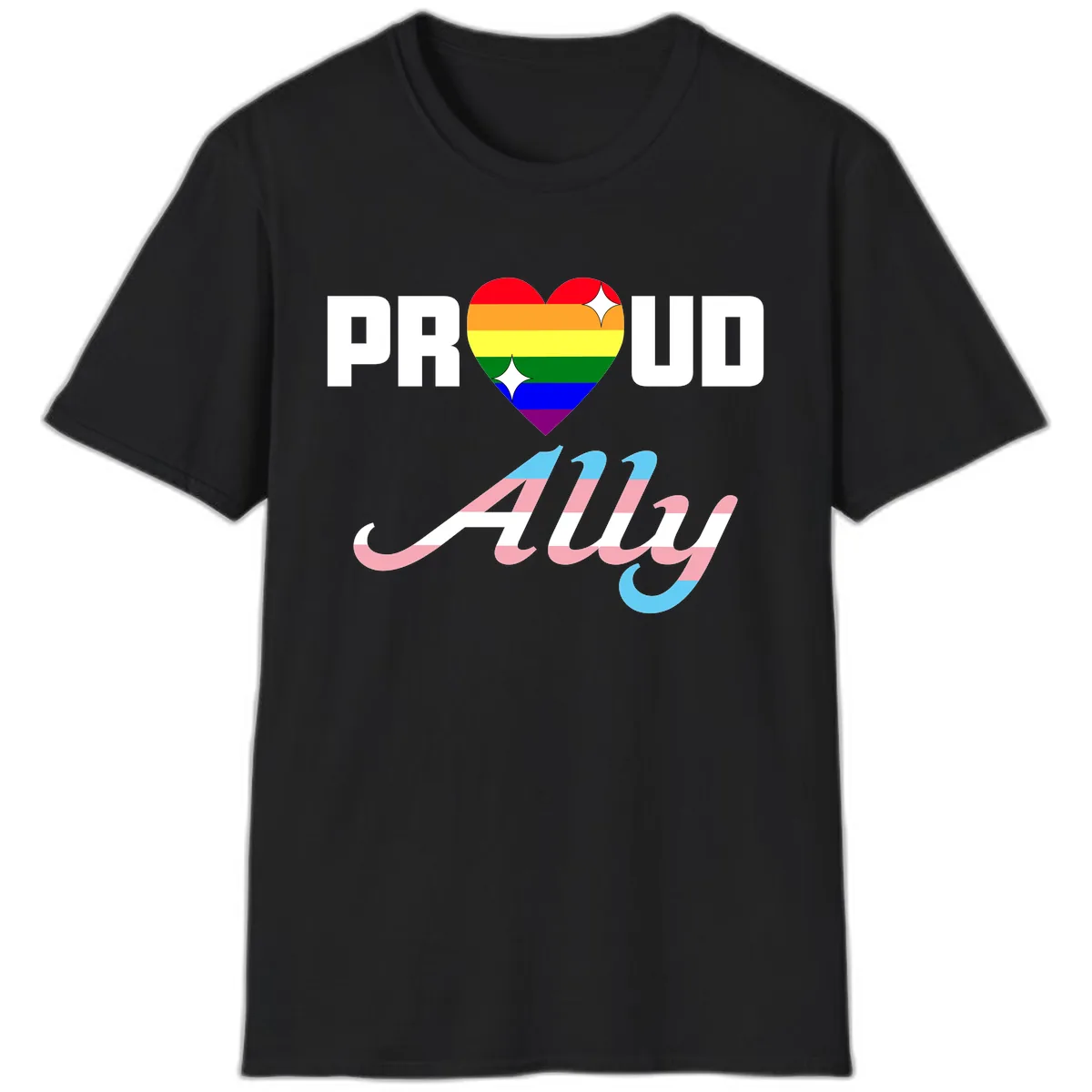 Proud Ally Rainbow Heart Pride T-Shirt in Black