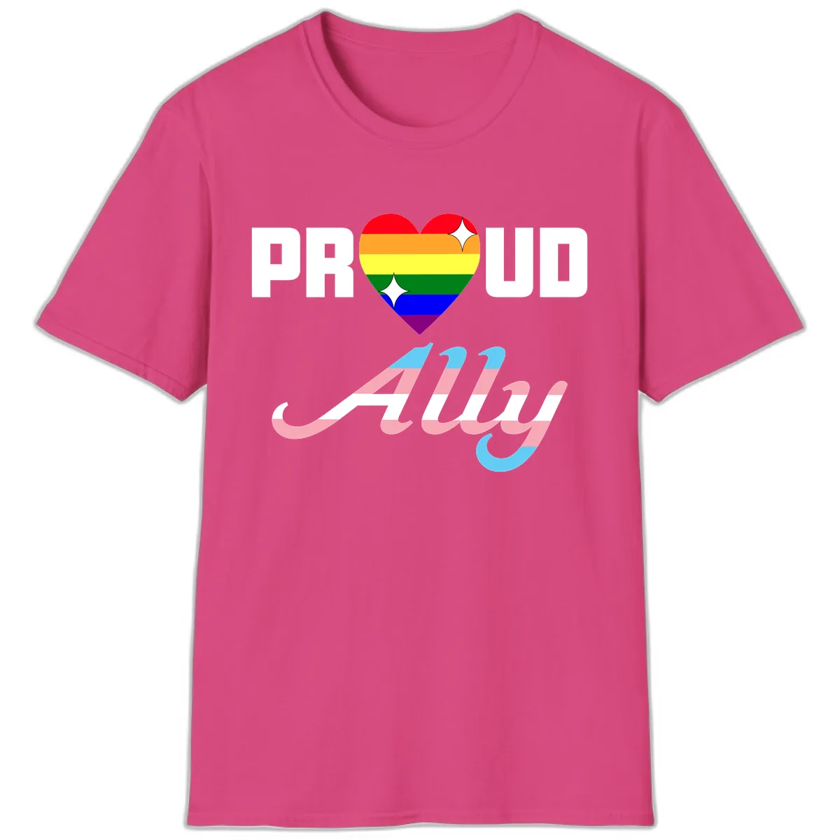 Proud Ally Rainbow Heart Pride T-Shirt in Heliconia