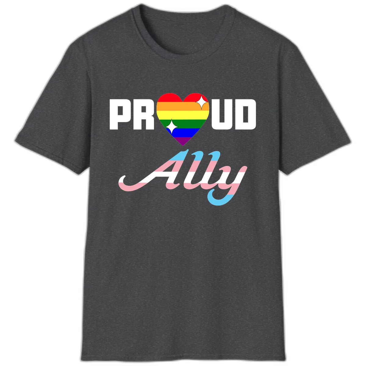 Proud Ally Rainbow Heart Pride T-Shirt in Dark Heather