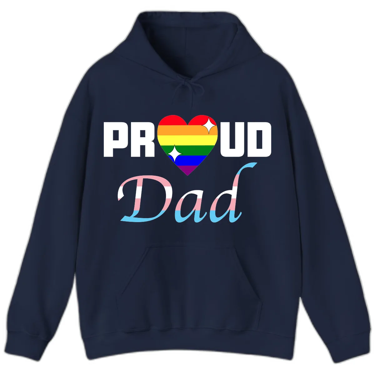 Proud Dad Rainbow Heart Hoodie in Navy