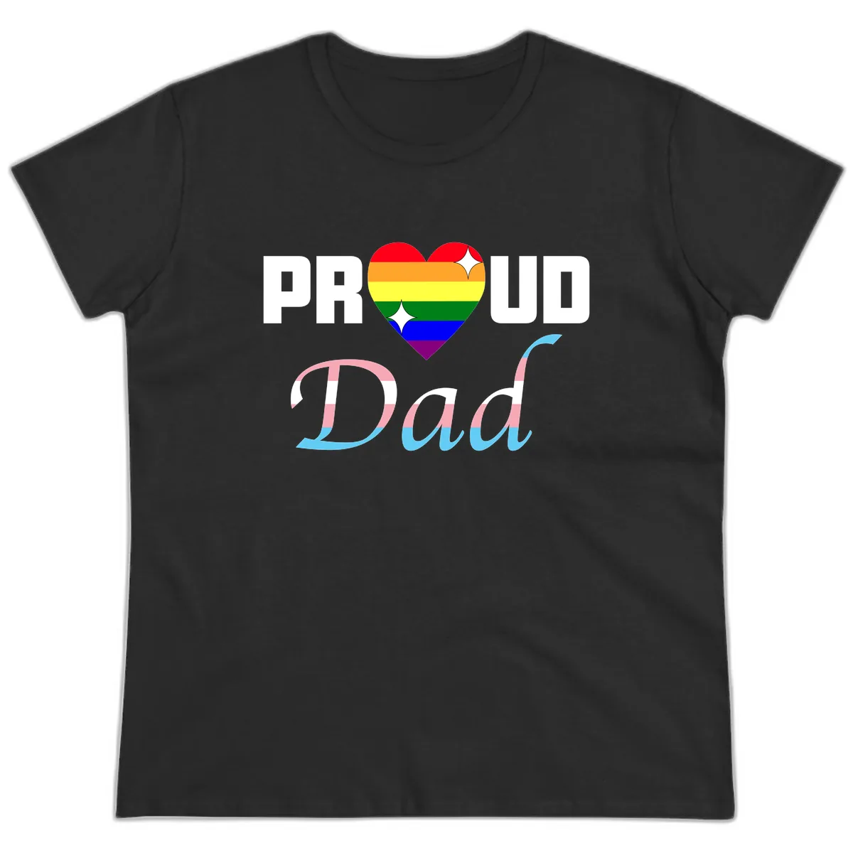 Proud Dad Rainbow Heart Ladies Tee in Black
