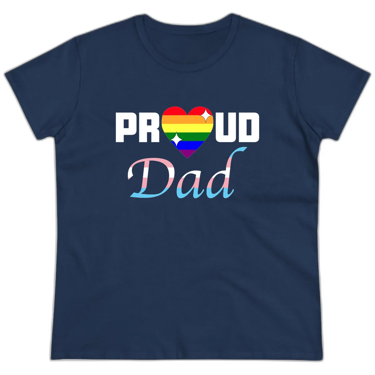 Proud Dad Rainbow Heart Ladies Tee in Navy