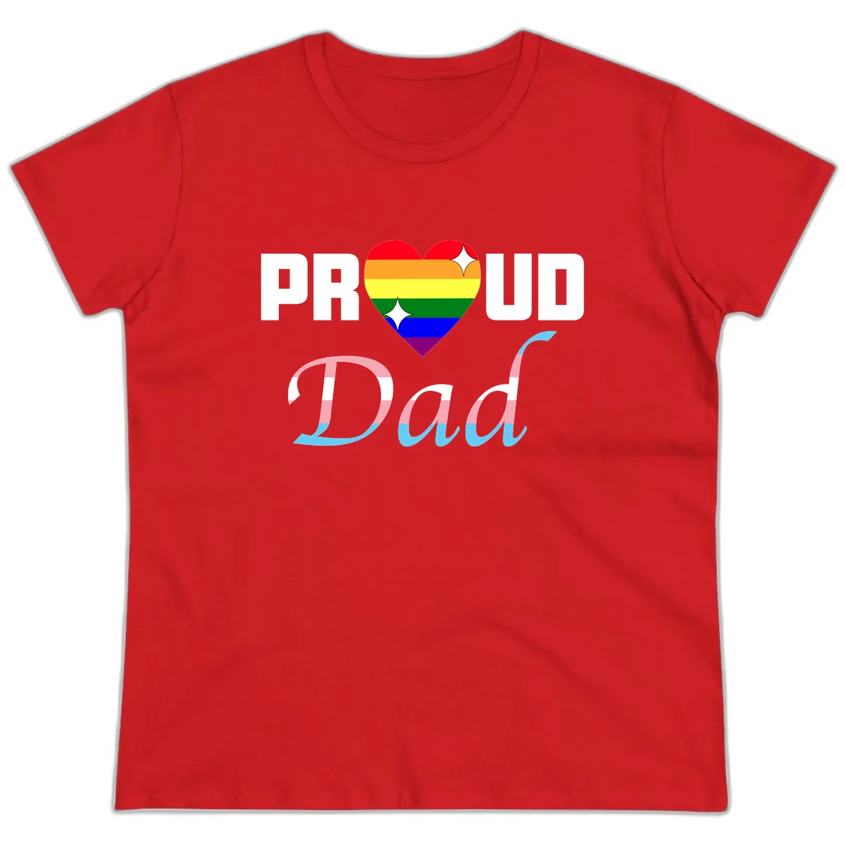 Proud Dad Rainbow Heart Ladies Tee in Red