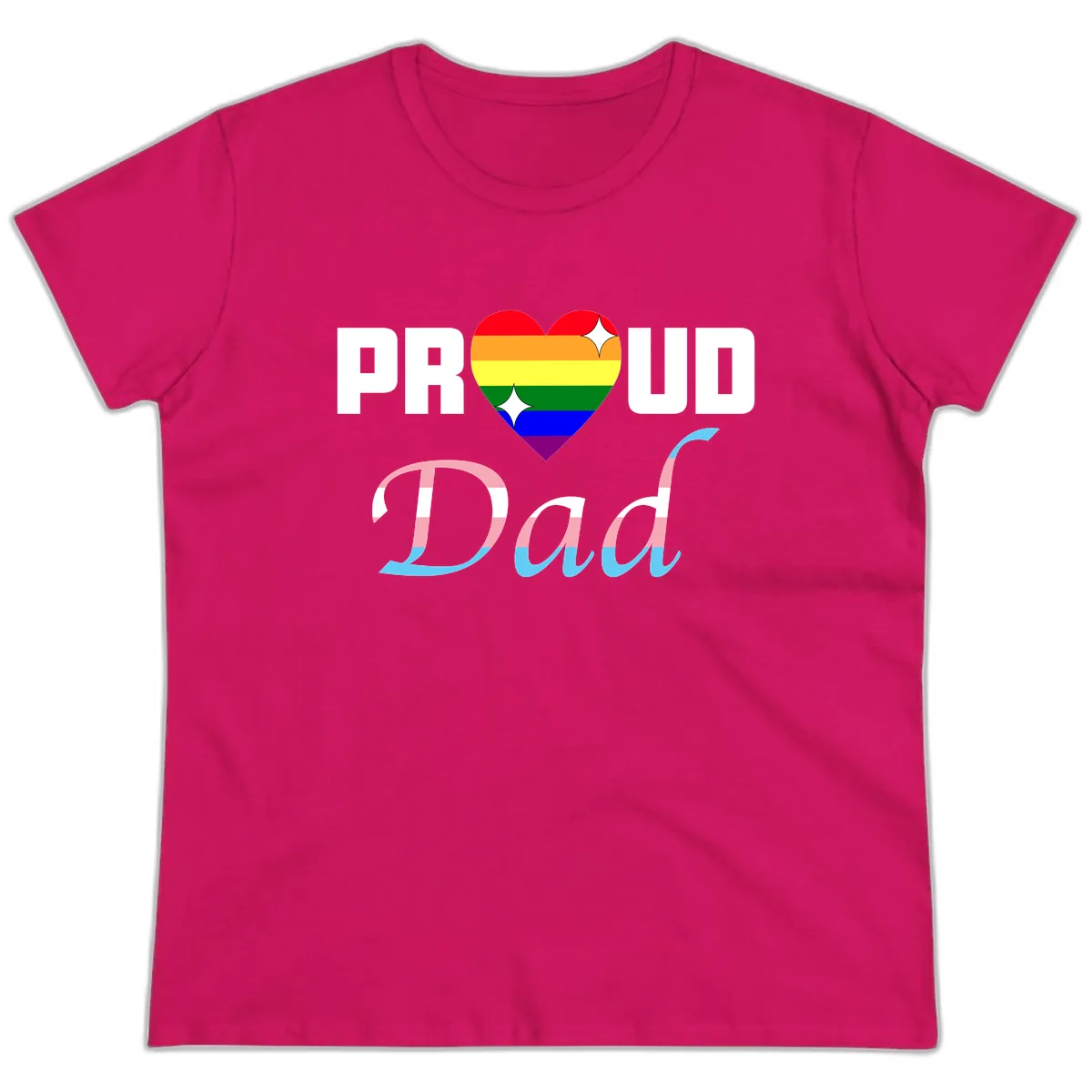 Proud Dad Rainbow Heart Ladies Tee in Heliconia