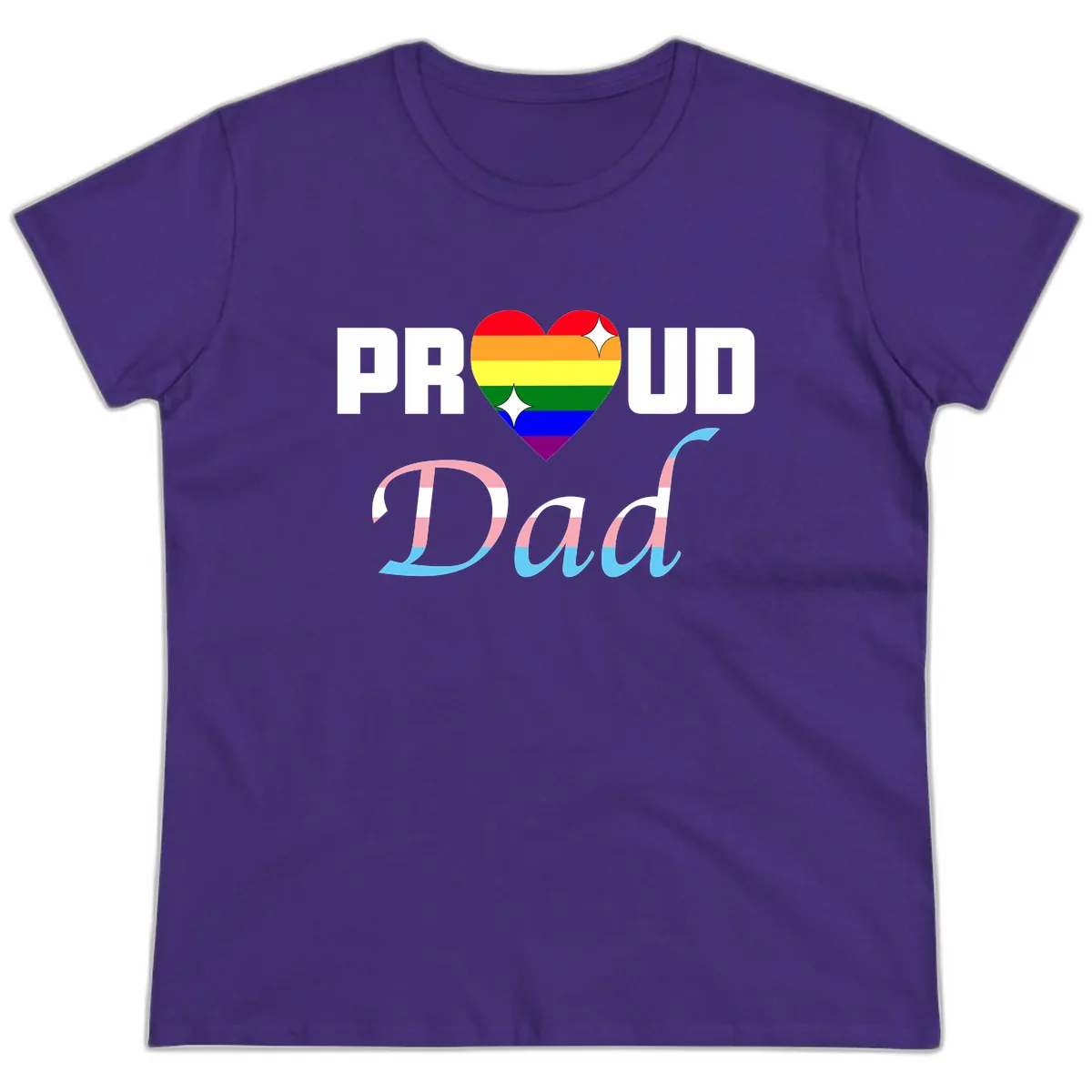 Proud Dad Rainbow Heart Ladies Tee in Purple