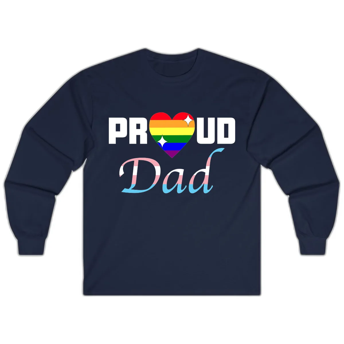 Proud Dad Rainbow Heart Long Sleeve in Navy