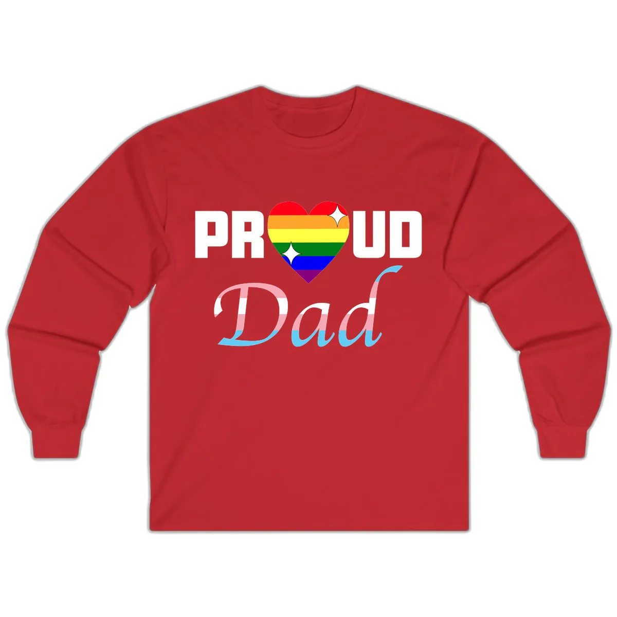 Proud Dad Rainbow Heart Long Sleeve in Red