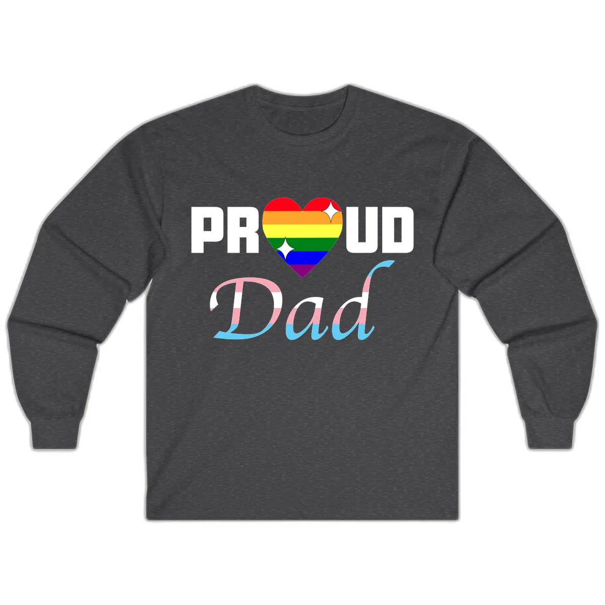 Proud Dad Rainbow Heart Long Sleeve in Dark Heather