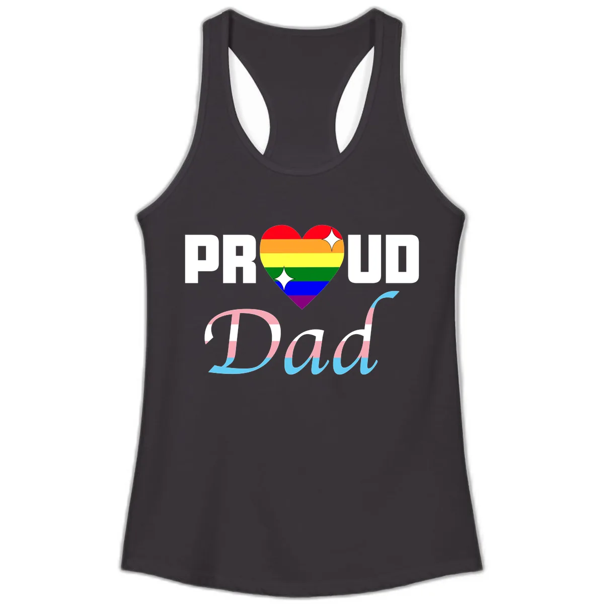 Proud Dad Rainbow Heart Ladies Tank in Black