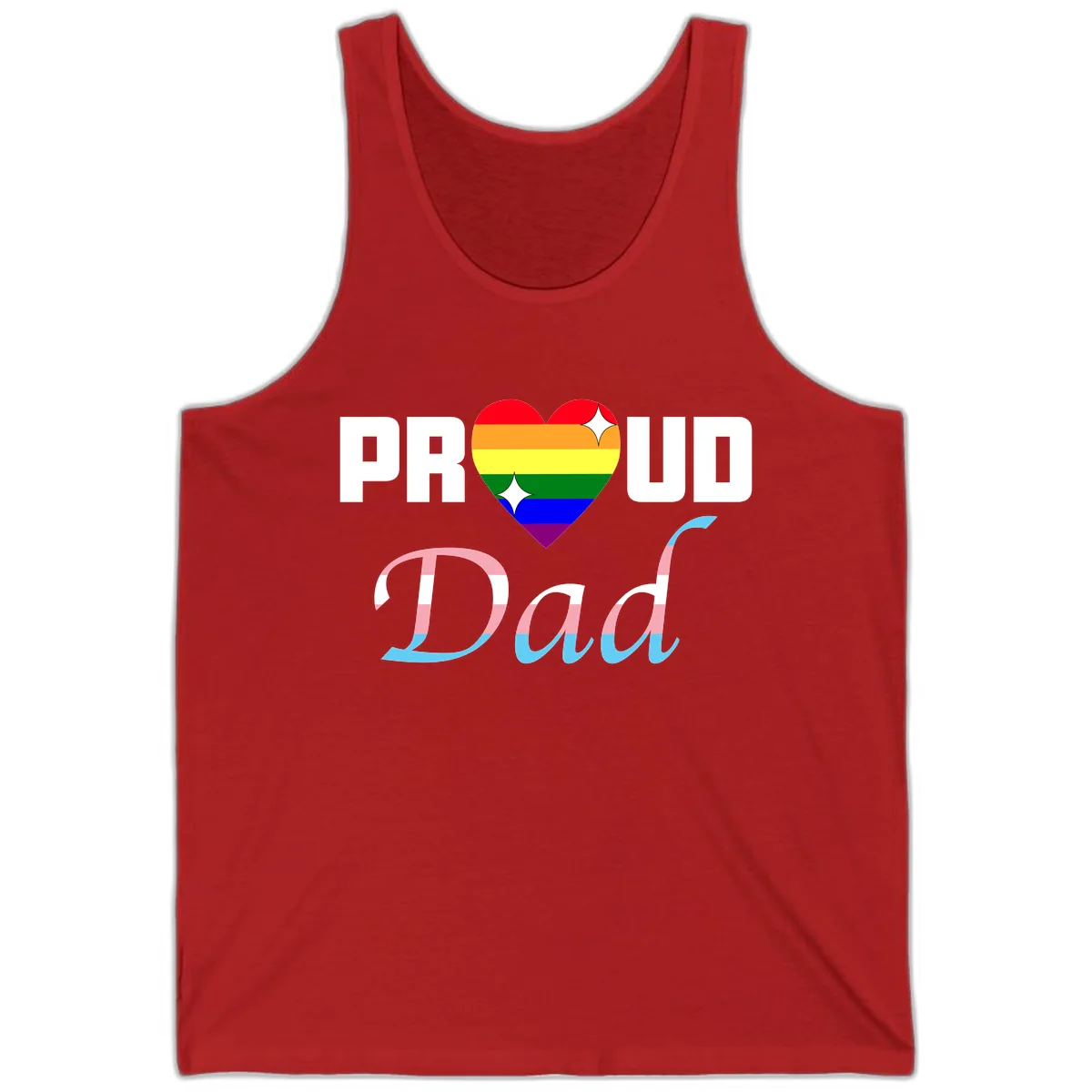Proud Dad Rainbow Heart Tank in Red