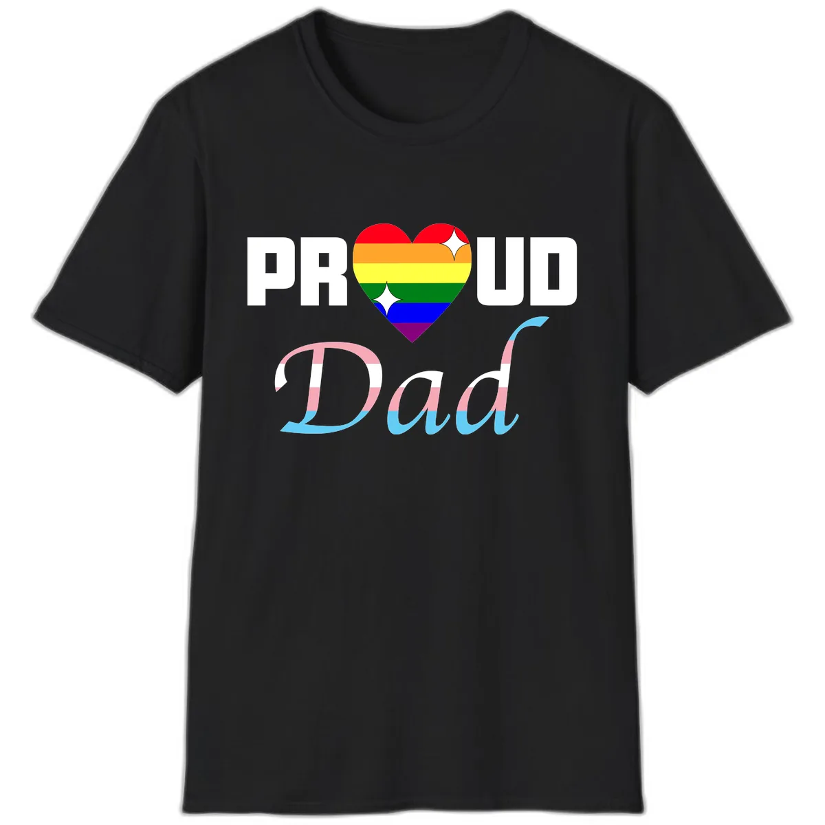 Proud Dad Rainbow Heart T-Shirt in Black