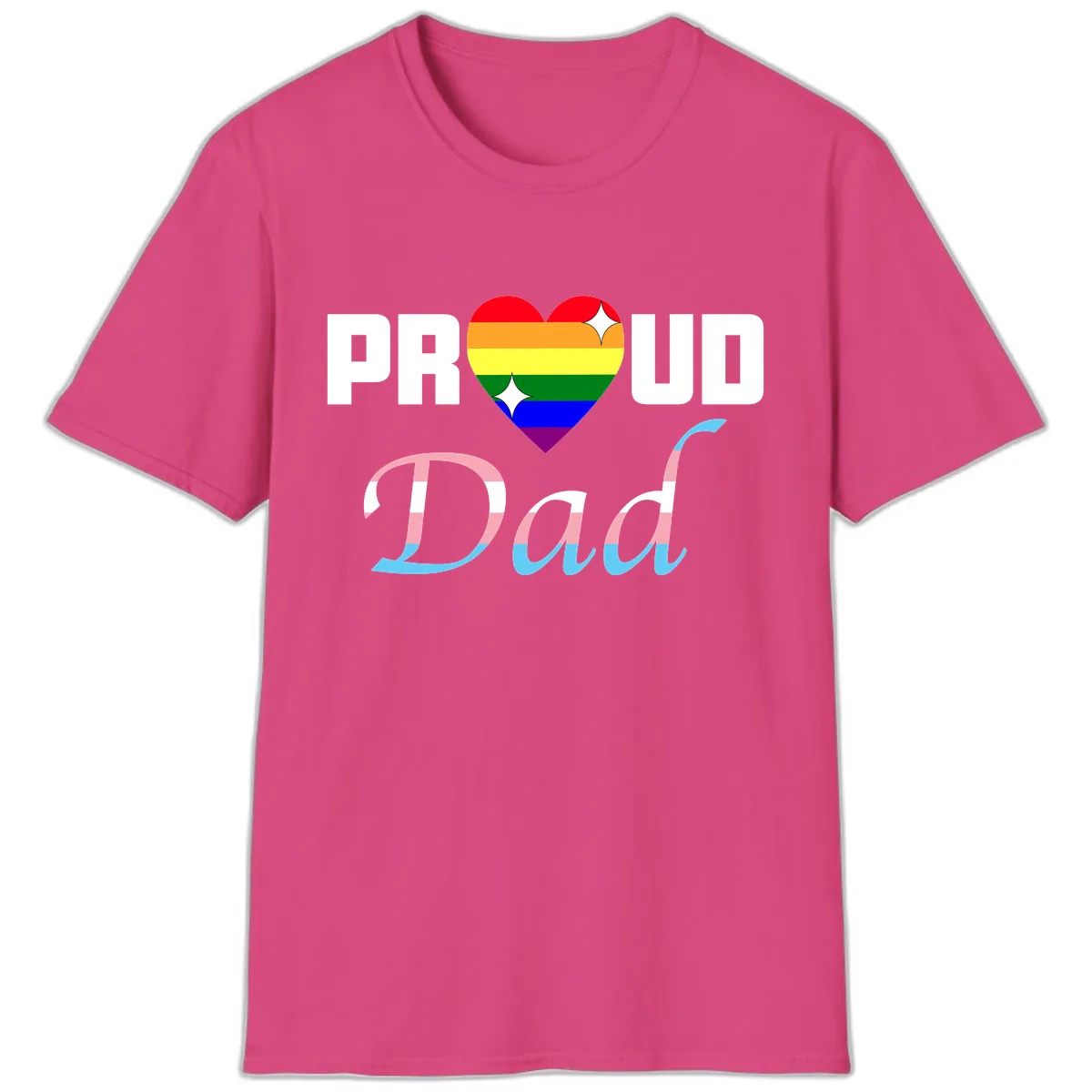 Proud Dad Rainbow Heart T-Shirt in Heliconia