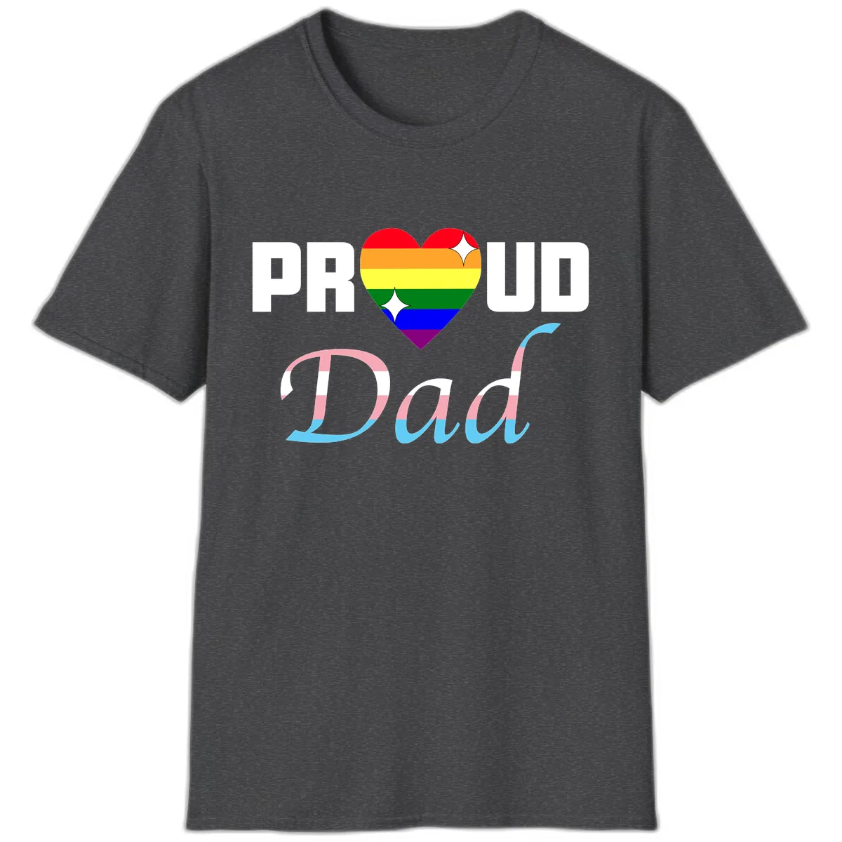 Proud Dad Rainbow Heart T-Shirt in Dark Heather