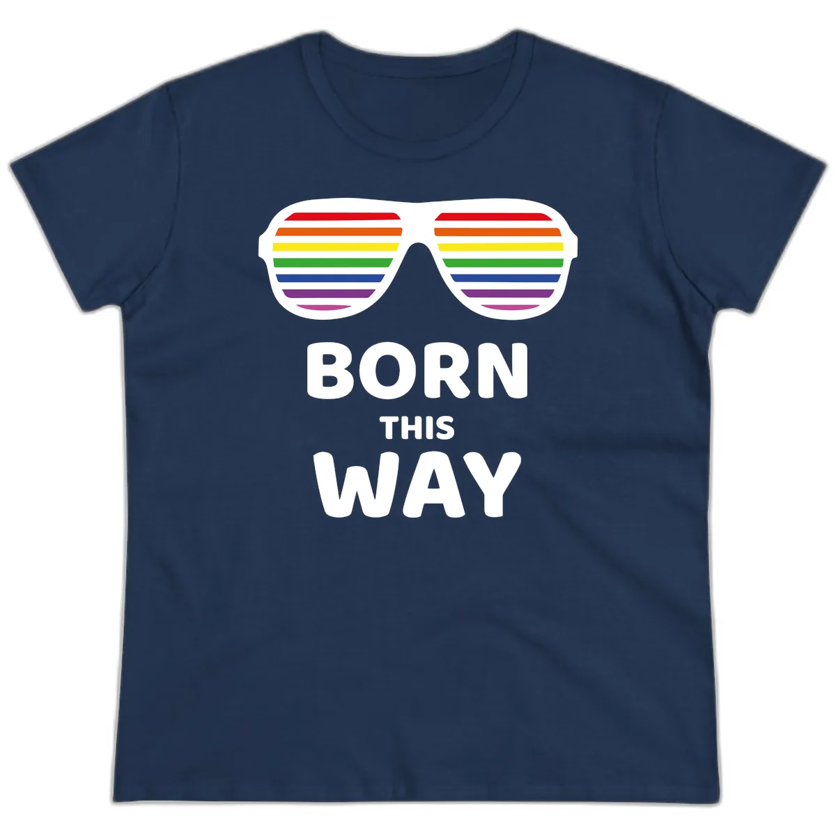 Born This Way Rainbow Pride Ladies Tee in Navy