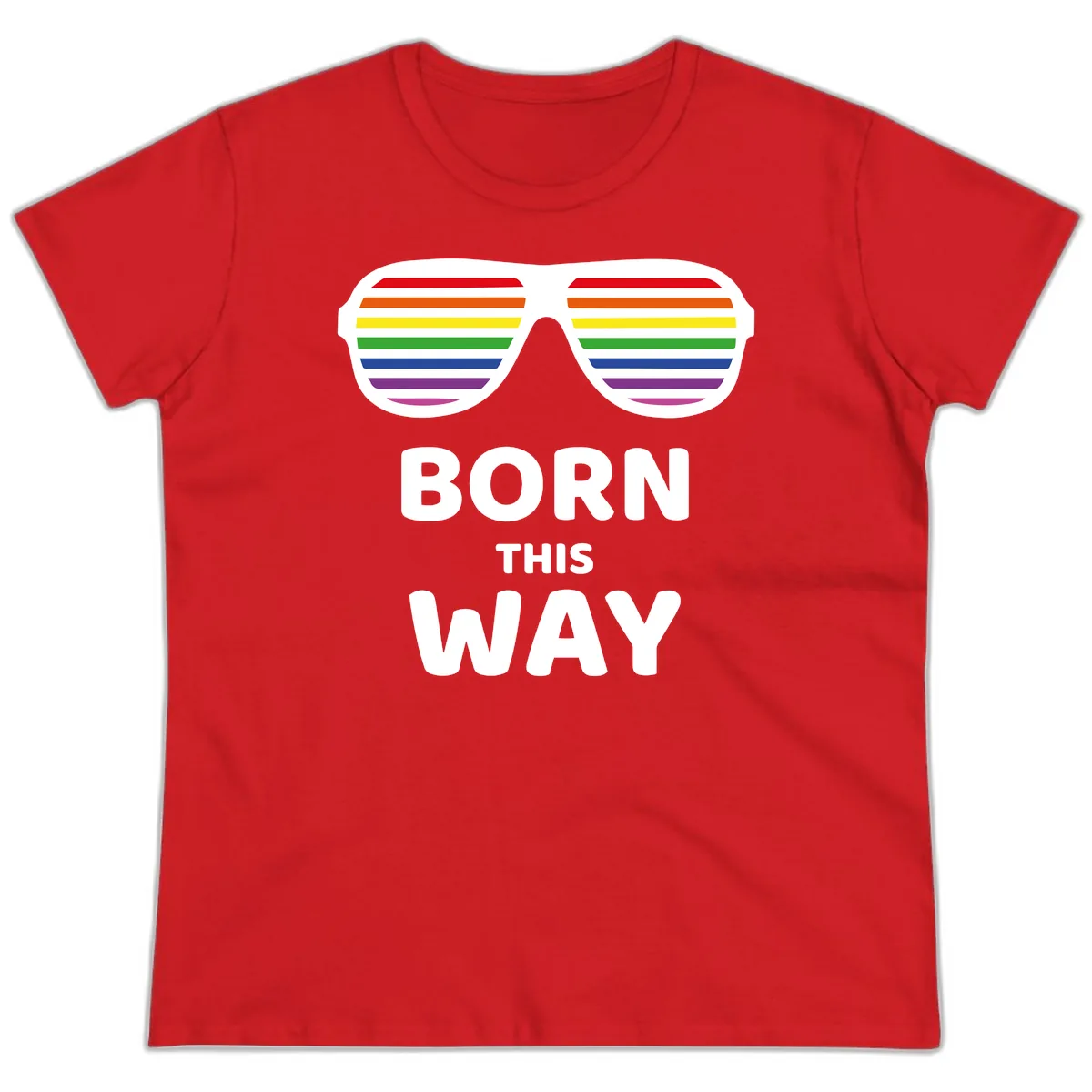 Born This Way Rainbow Pride Ladies Tee in Red