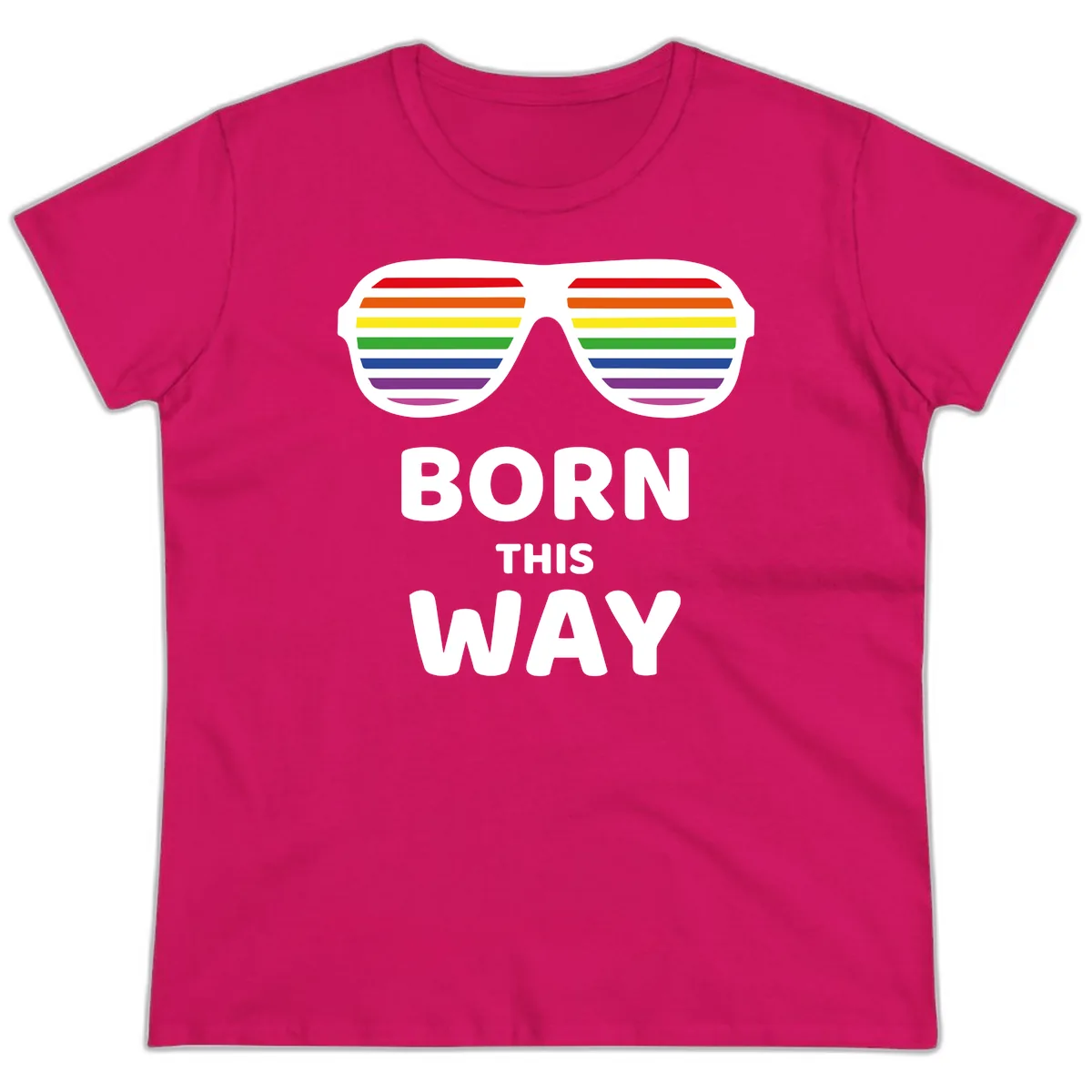 Born This Way Rainbow Pride Ladies Tee in Heliconia