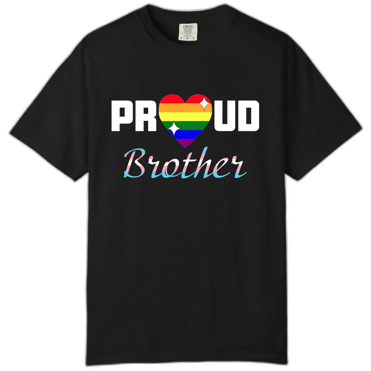 Proud Brother Rainbow Heart Comfort Color in Black