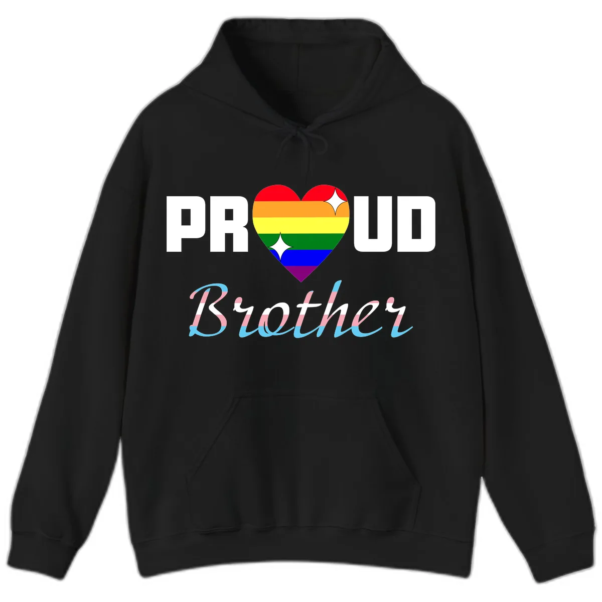 Proud Brother Rainbow Heart Hoodie in Black