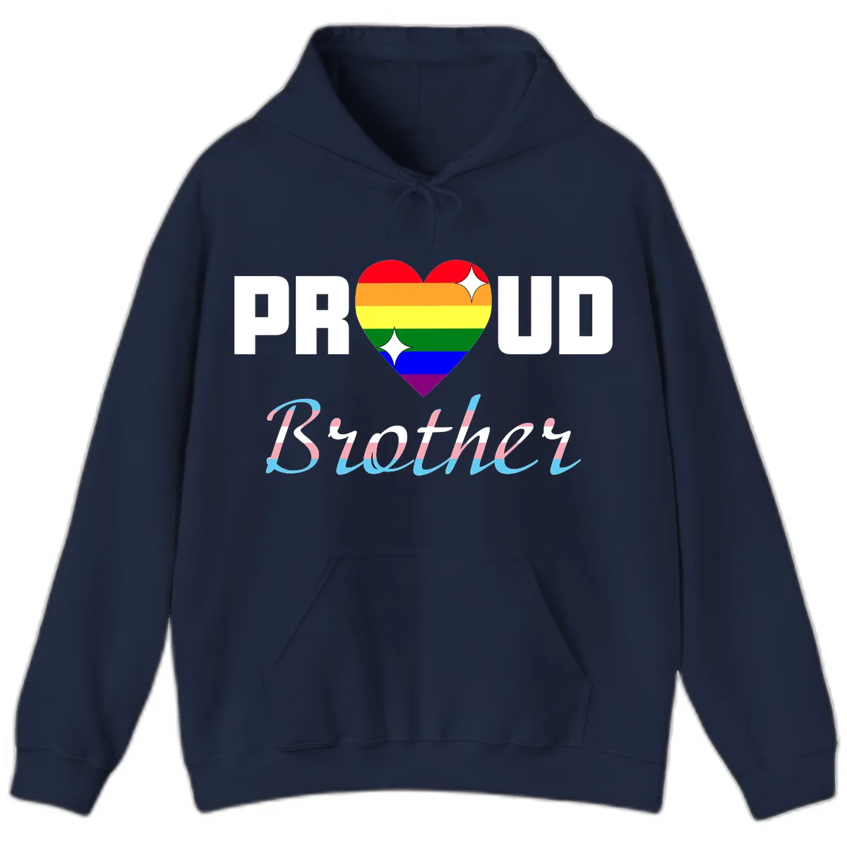 Proud Brother Rainbow Heart Hoodie in Navy