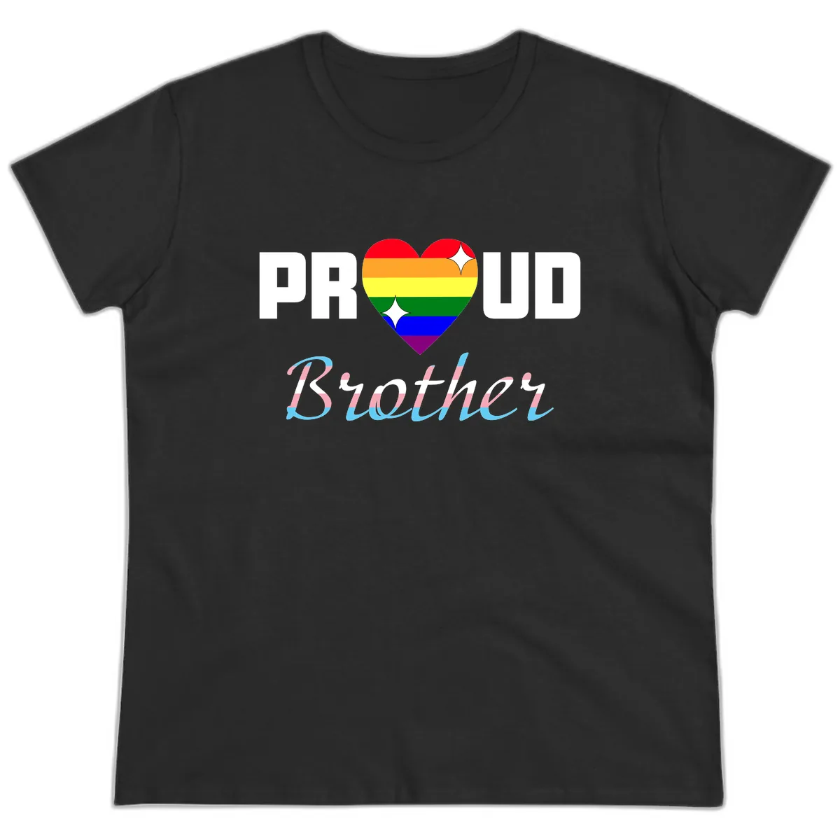 Proud Brother Rainbow Heart Ladies Tee in Black