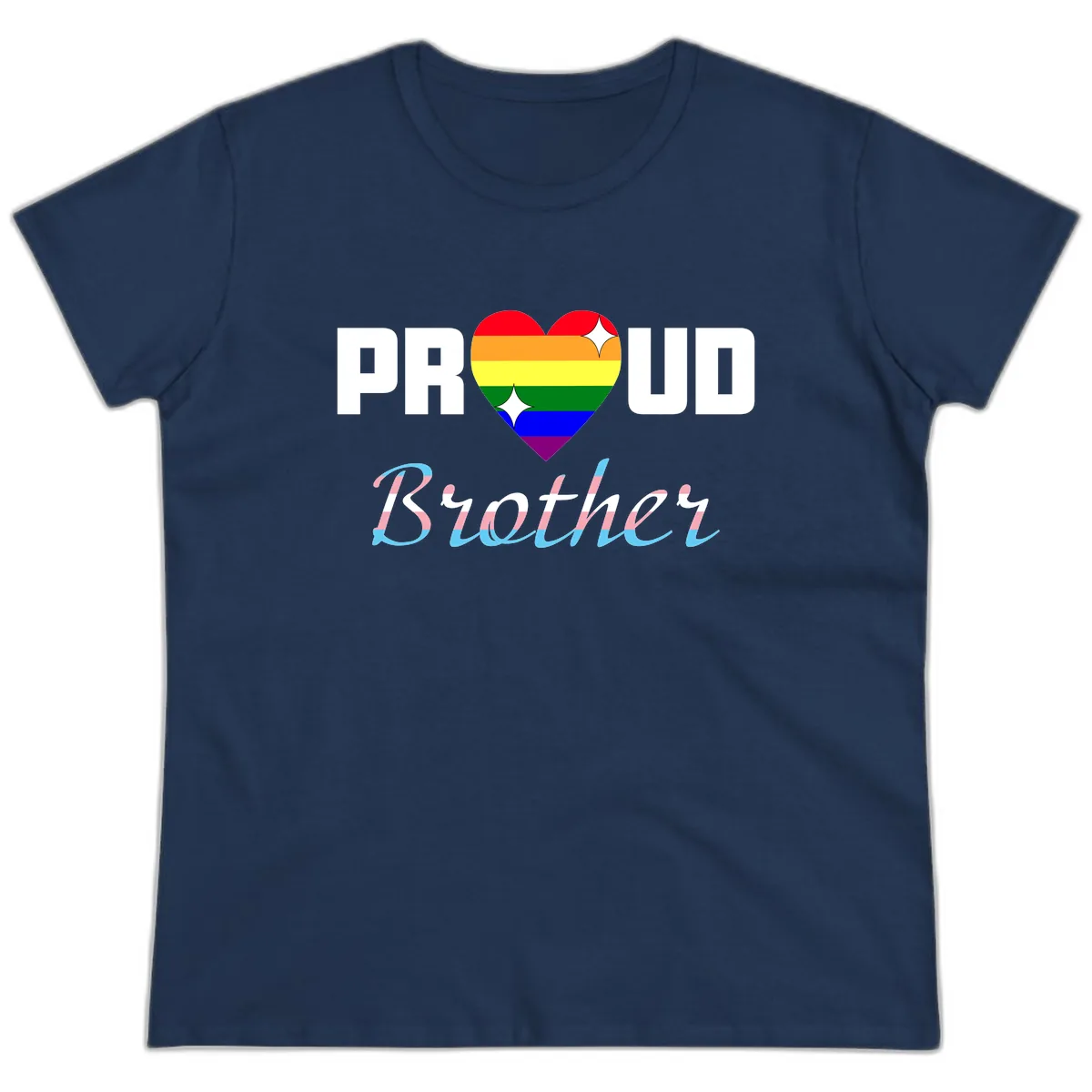 Proud Brother Rainbow Heart Ladies Tee in Navy