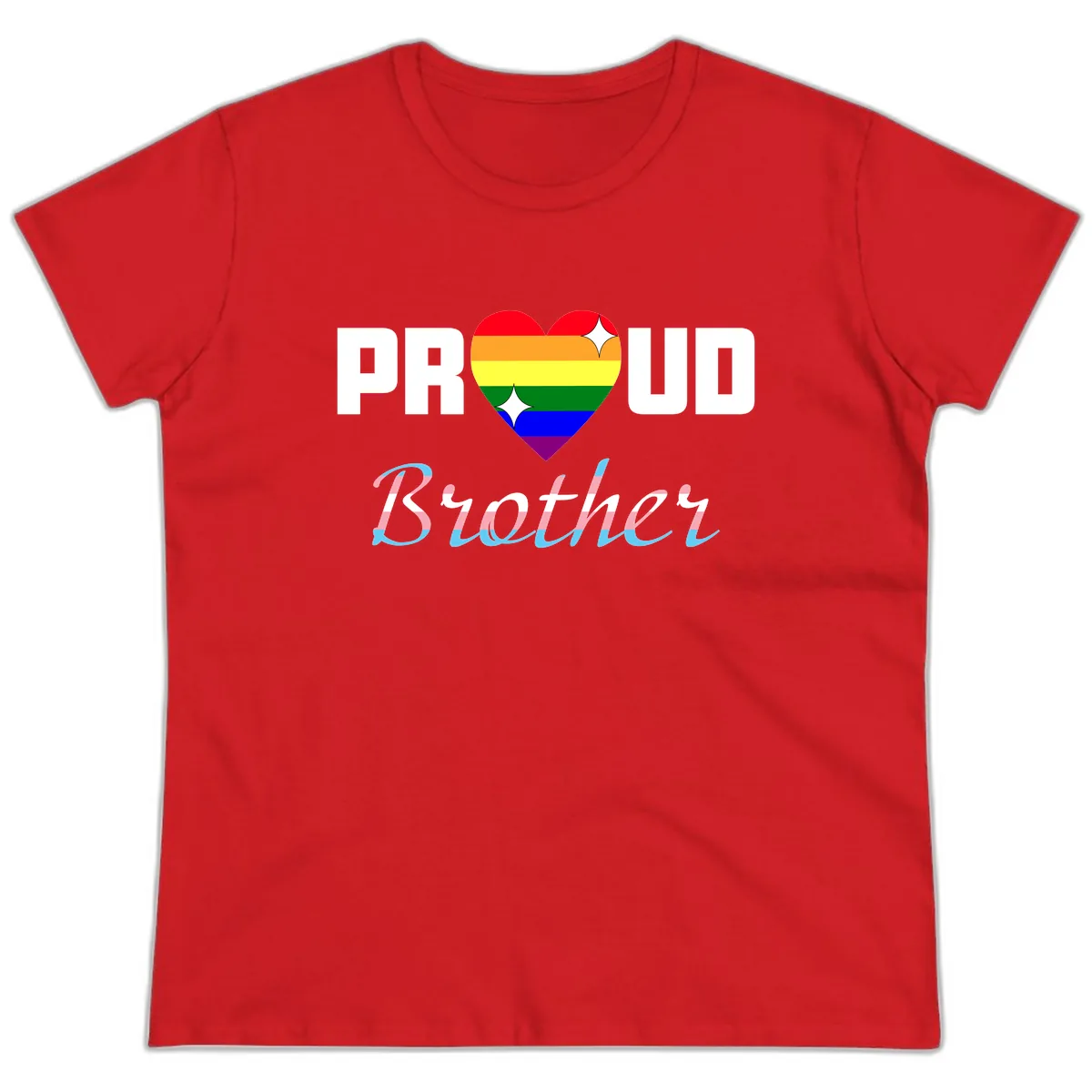 Proud Brother Rainbow Heart Ladies Tee in Red