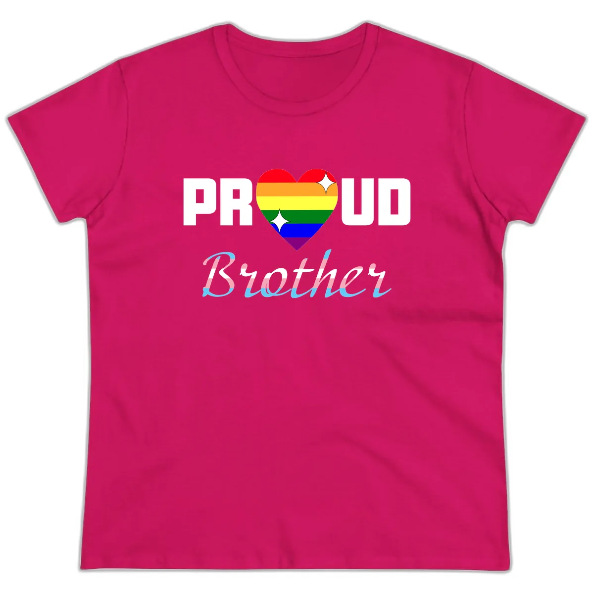 Proud Brother Rainbow Heart Ladies Tee in Heliconia