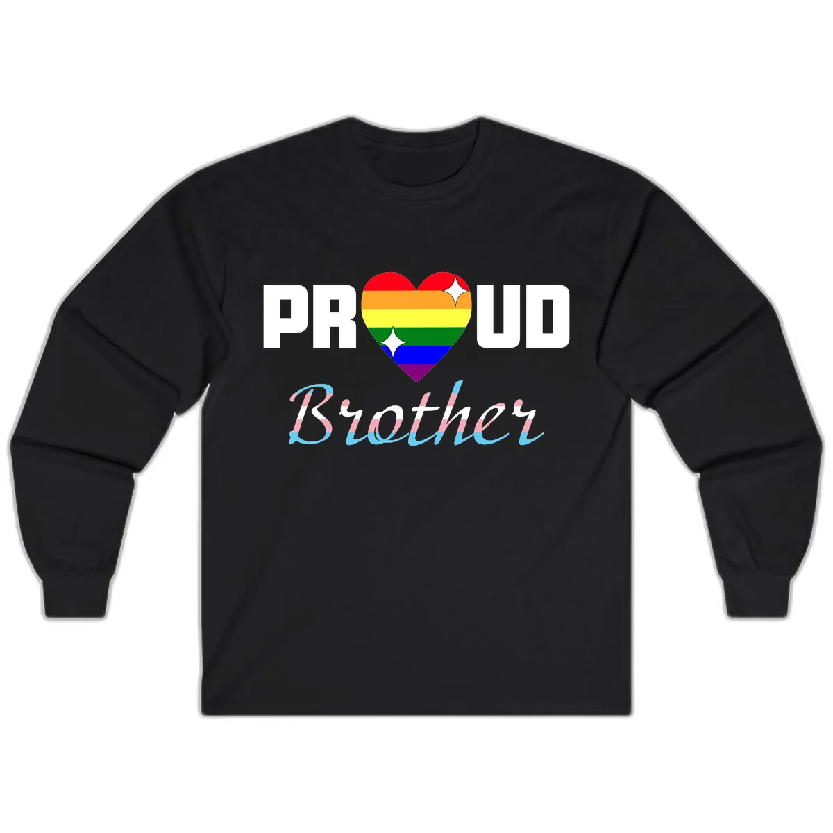 Proud Brother Rainbow Heart Long Sleeve in Black