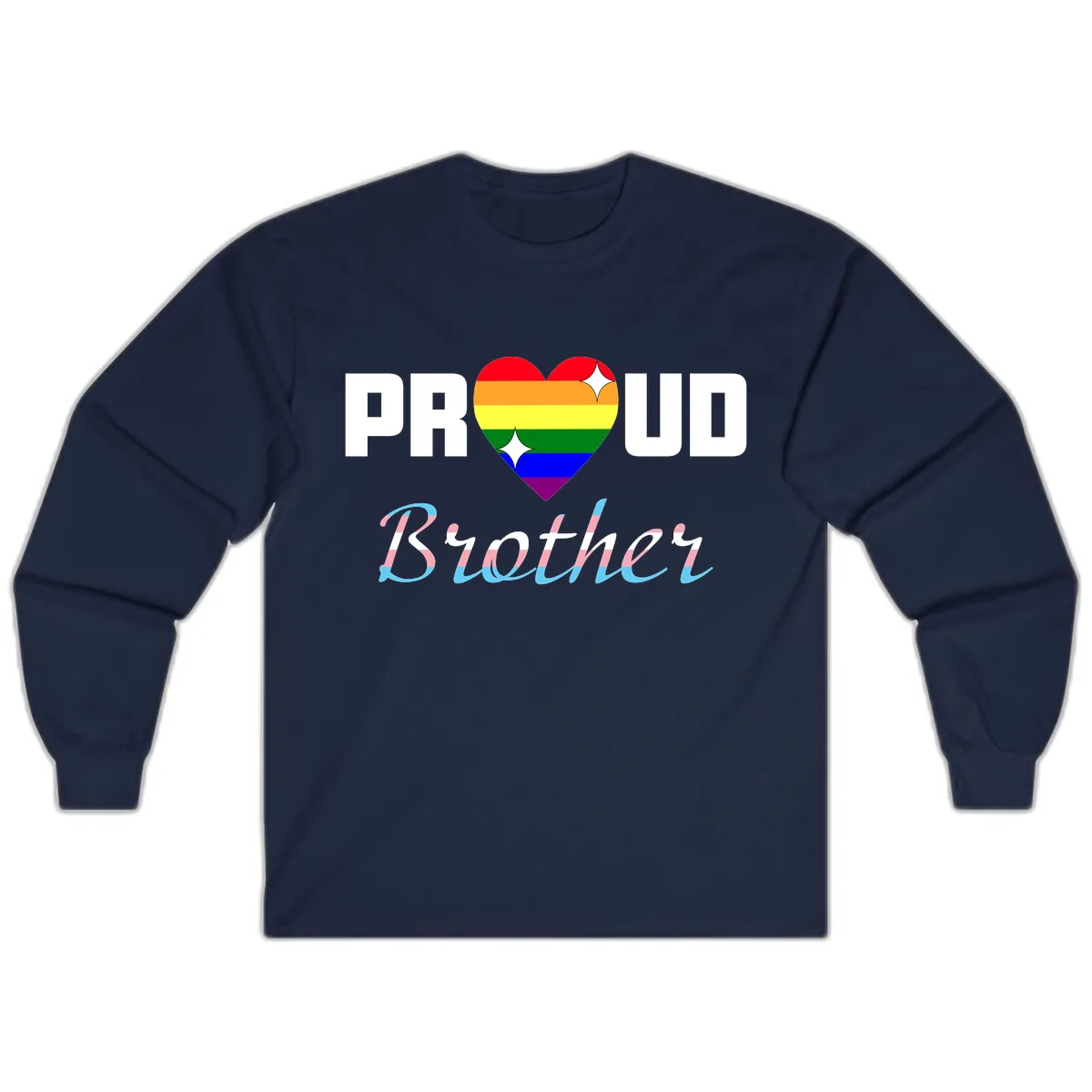 Proud Brother Rainbow Heart Long Sleeve in Navy