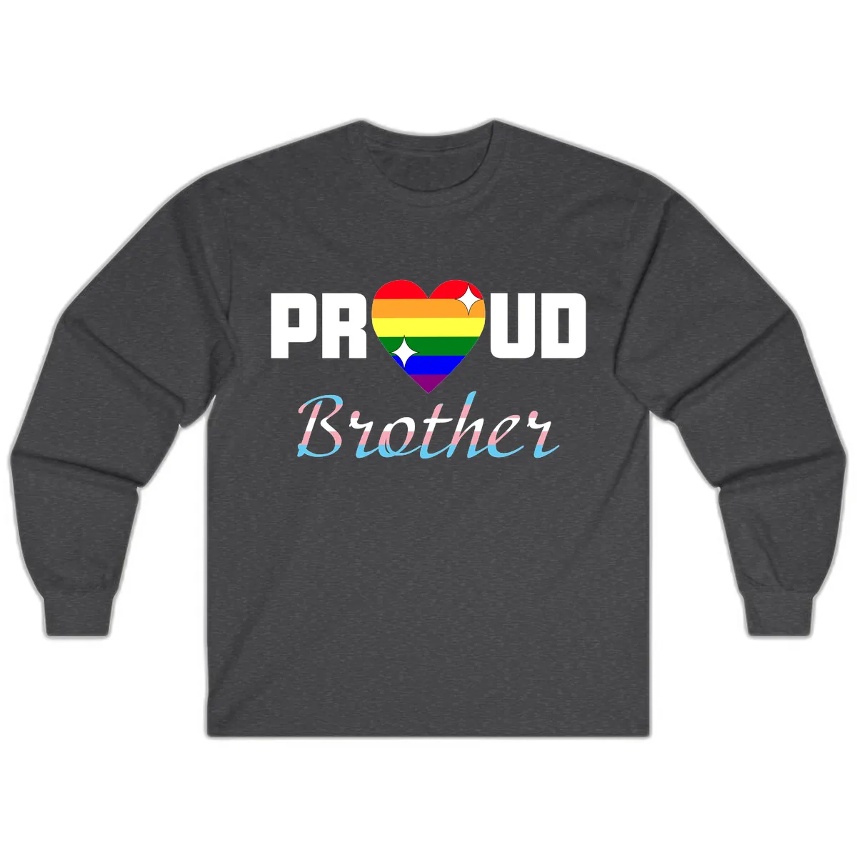 Proud Brother Rainbow Heart Long Sleeve in Dark Heather