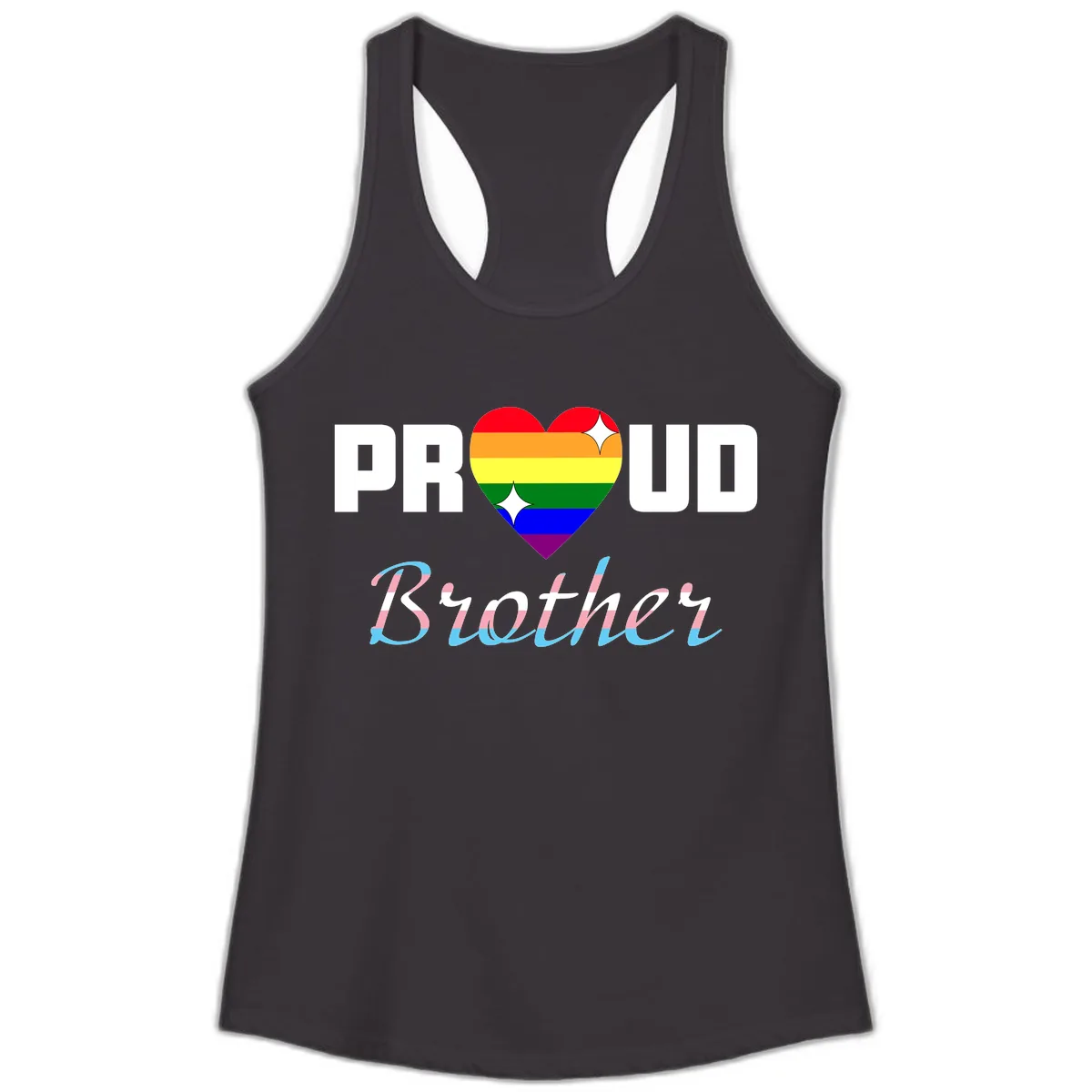 Proud Brother Rainbow Heart Ladies Tank in Black
