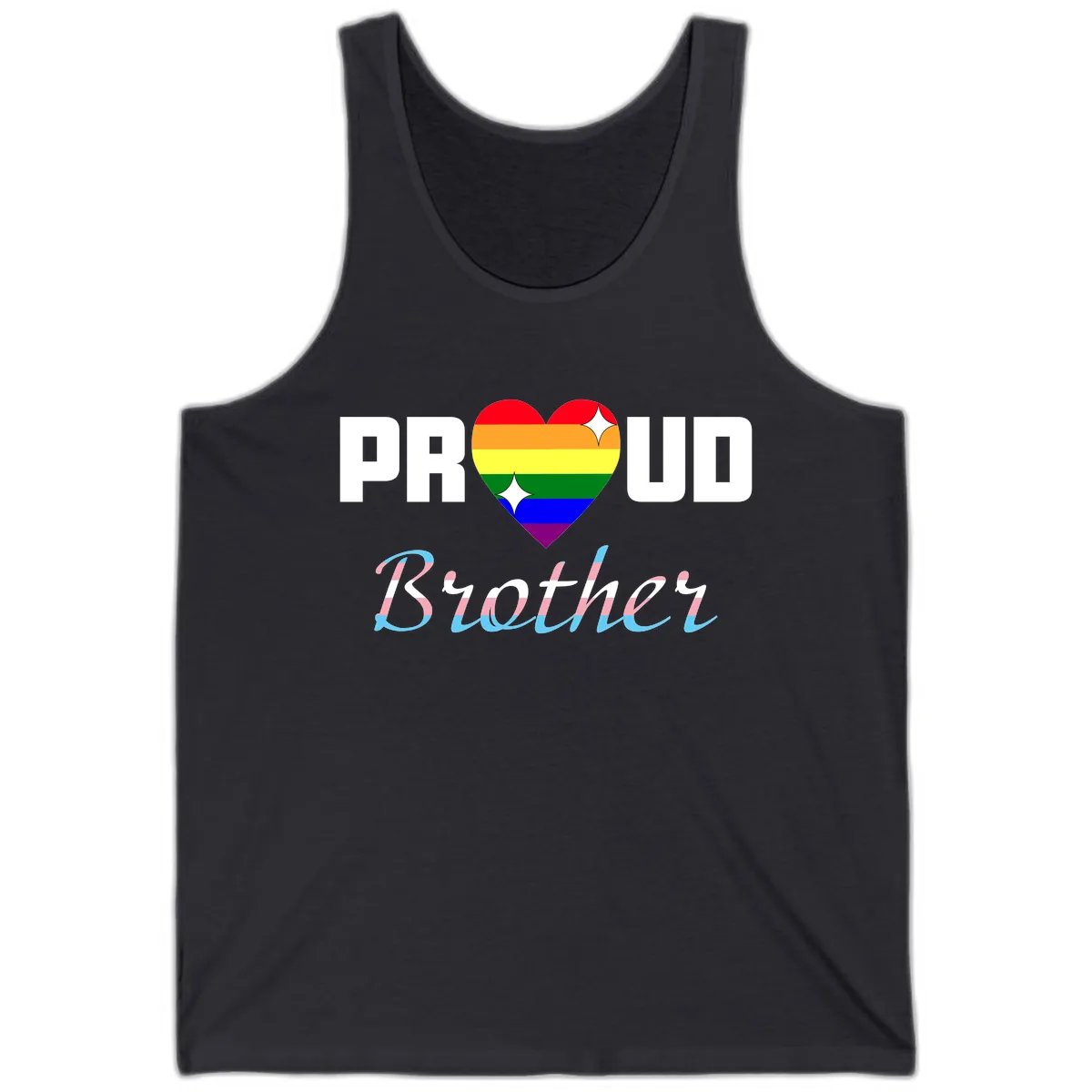 Proud Brother Rainbow Heart Tank in Dark Grey