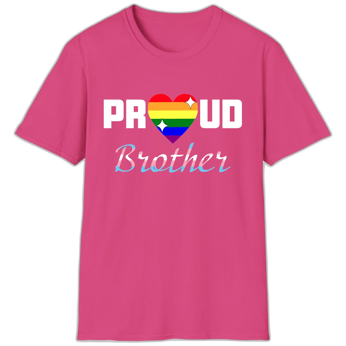Proud Brother Rainbow Heart T-Shirt in Heliconia