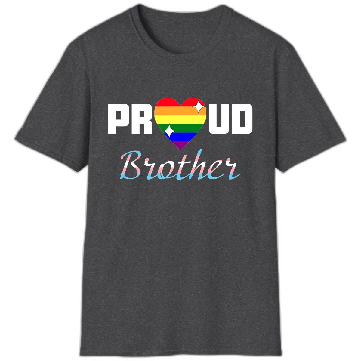 Proud Brother Rainbow Heart T-Shirt in Dark Heather