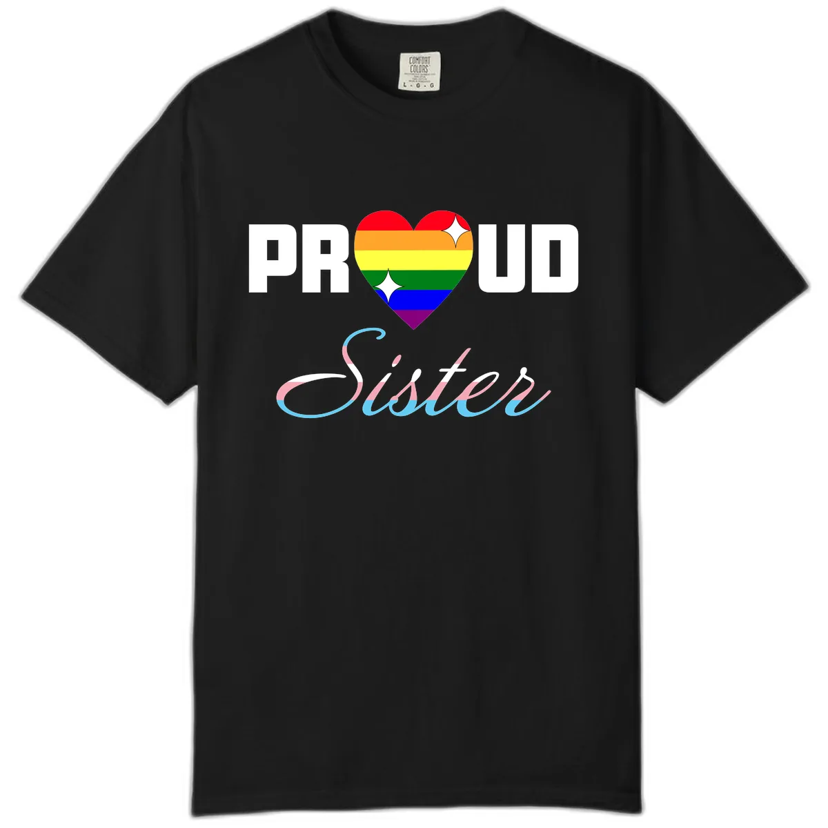 Proud Sisters Rainbow Heart Comfort Color in Black