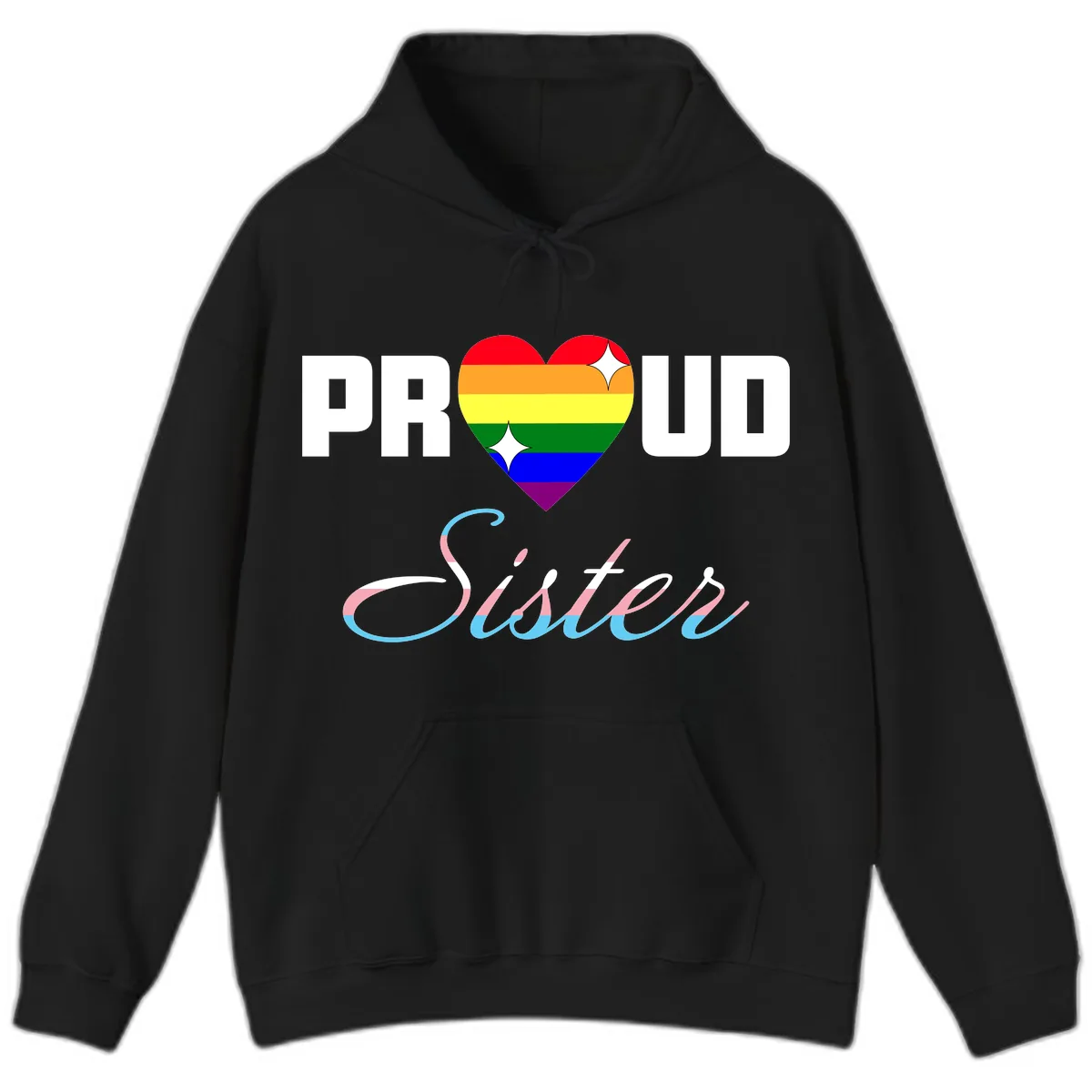 Proud Sisters Rainbow Heart Hoodie in Black
