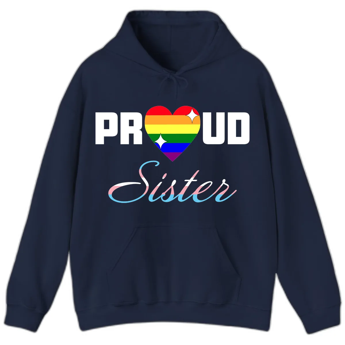 Proud Sisters Rainbow Heart Hoodie in Navy