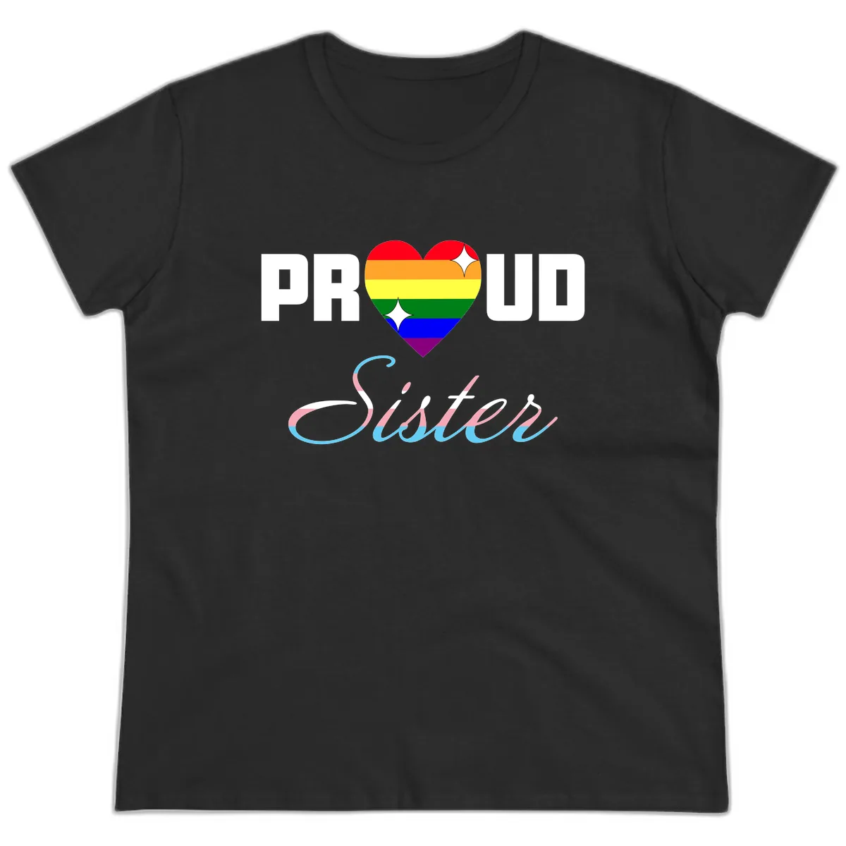 Proud Sisters Rainbow Heart Ladies Tee in Black