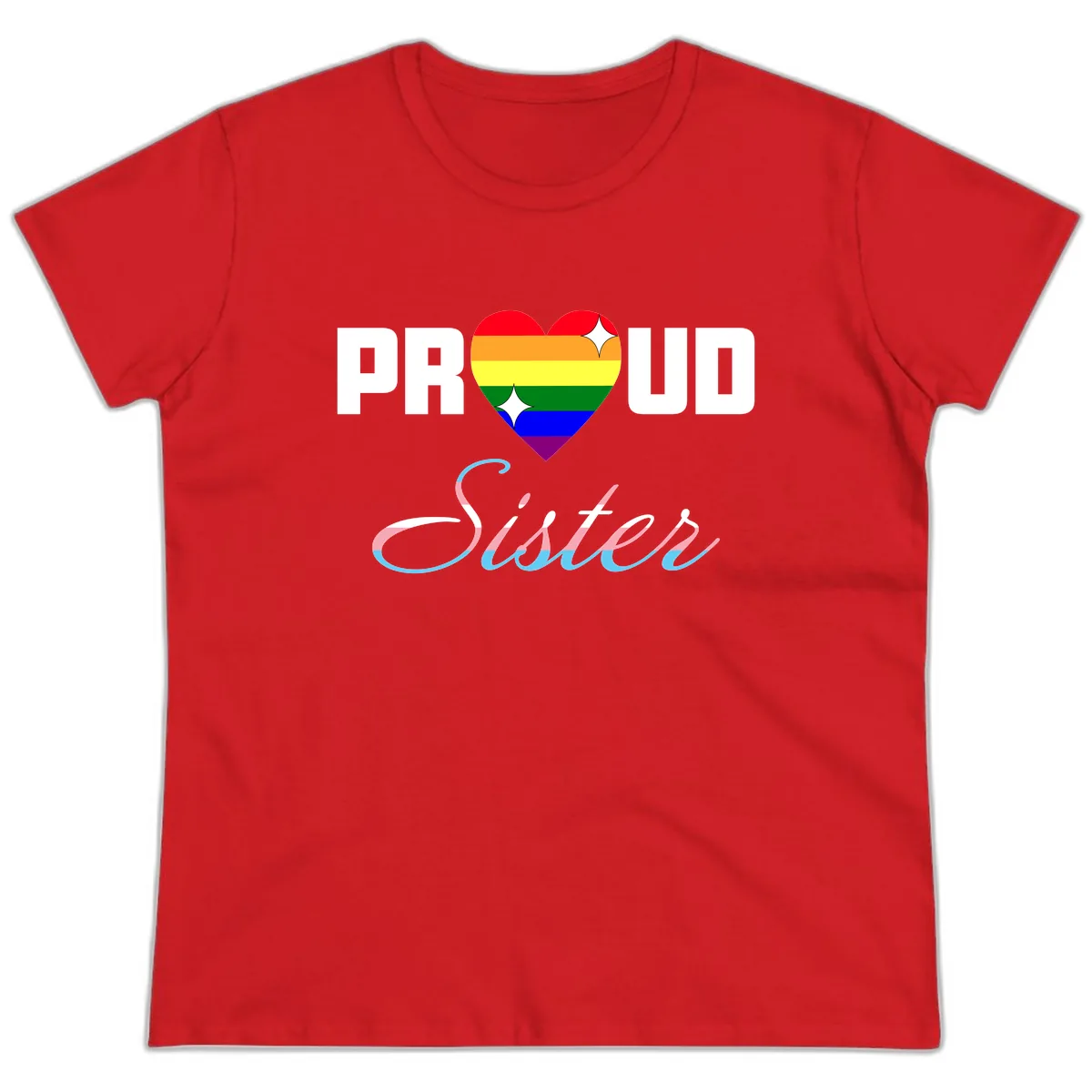 Proud Sisters Rainbow Heart Ladies Tee in Red